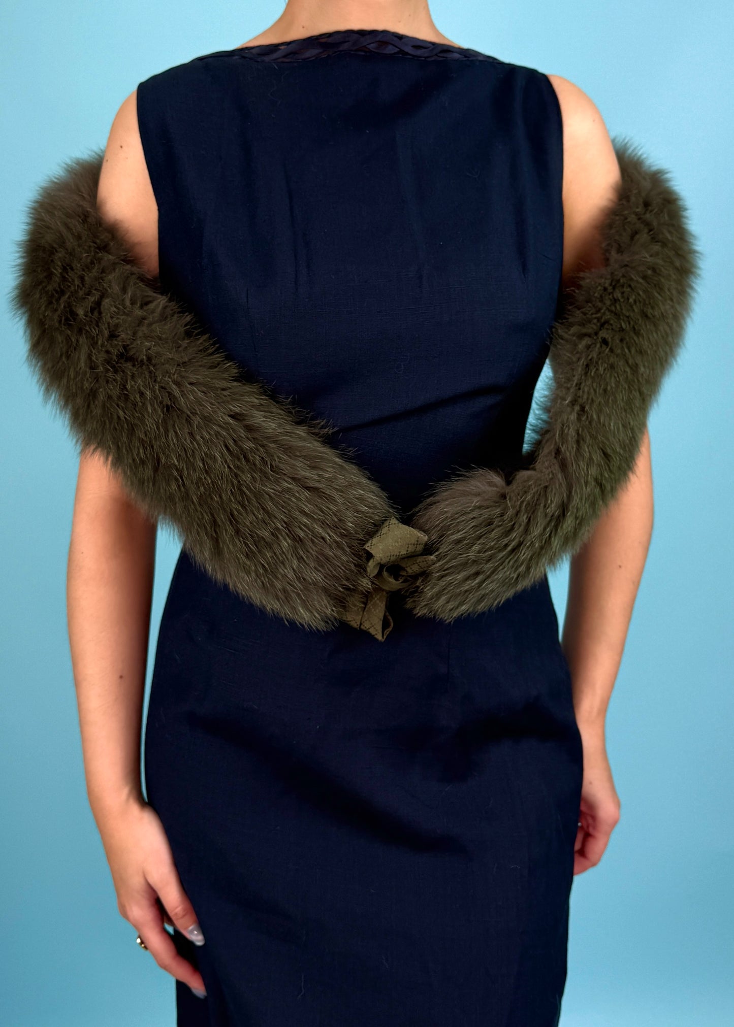 Khaki Green Fox Fur Scarf Stole