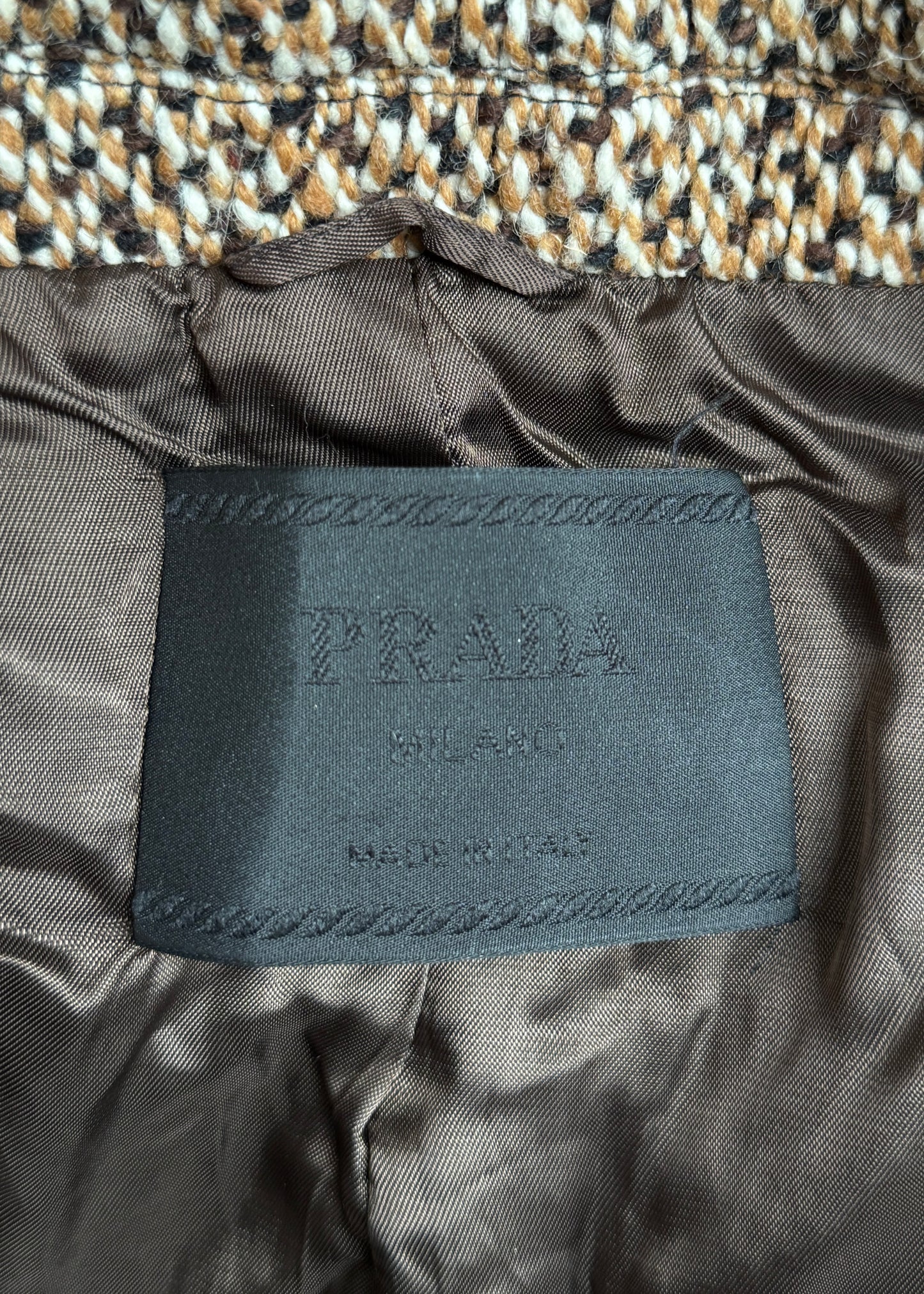 Prada Fall 2000 Runway Herringbone Wool Coat & Scarf