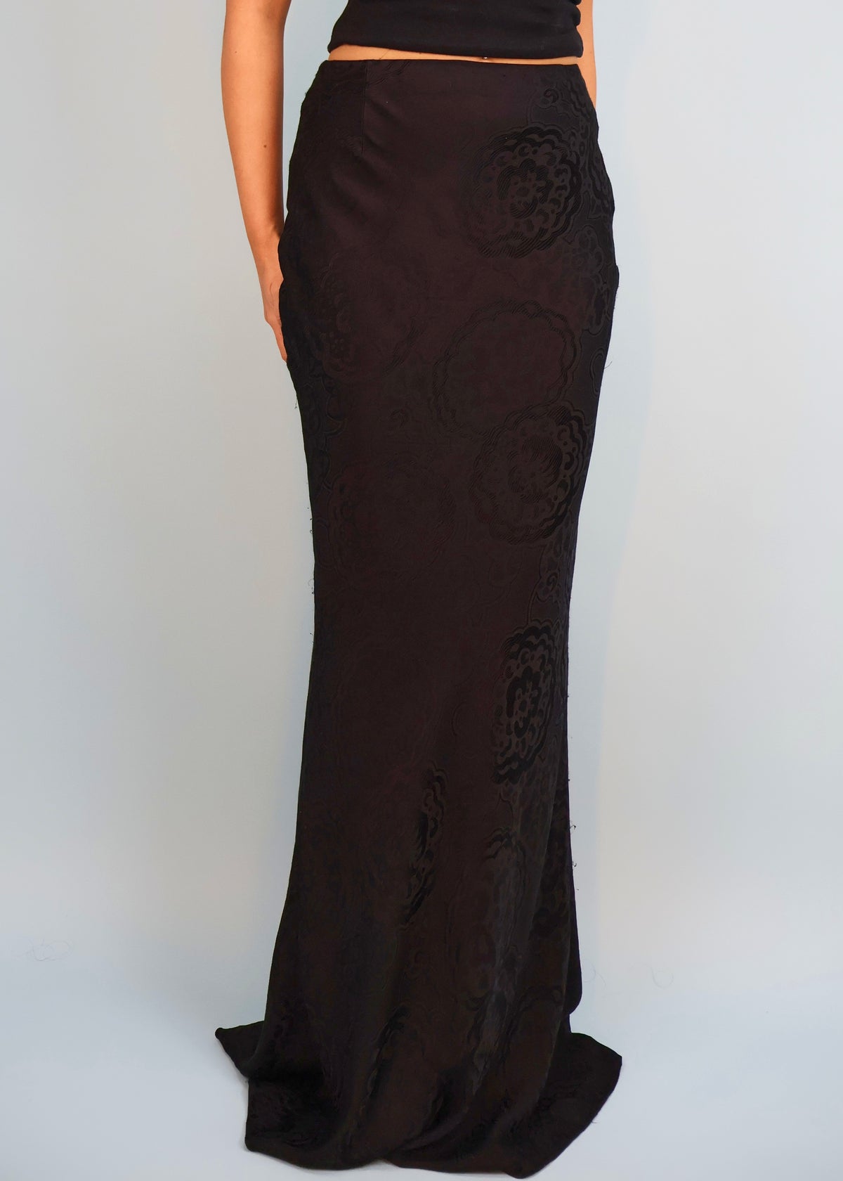Dior Spring 1999 Runway Black Jacquard Silk Maxi Skirt