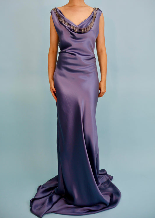 Alexander McQueen 2007 Blue Bead Embellished Silk Gown