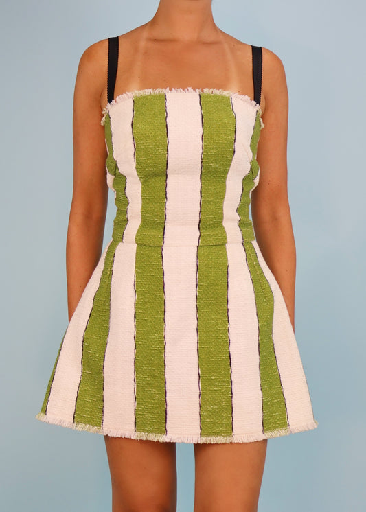 Dolce & Gabbana Spring 2013 Runway Green & White Striped Tweed Mini Dress