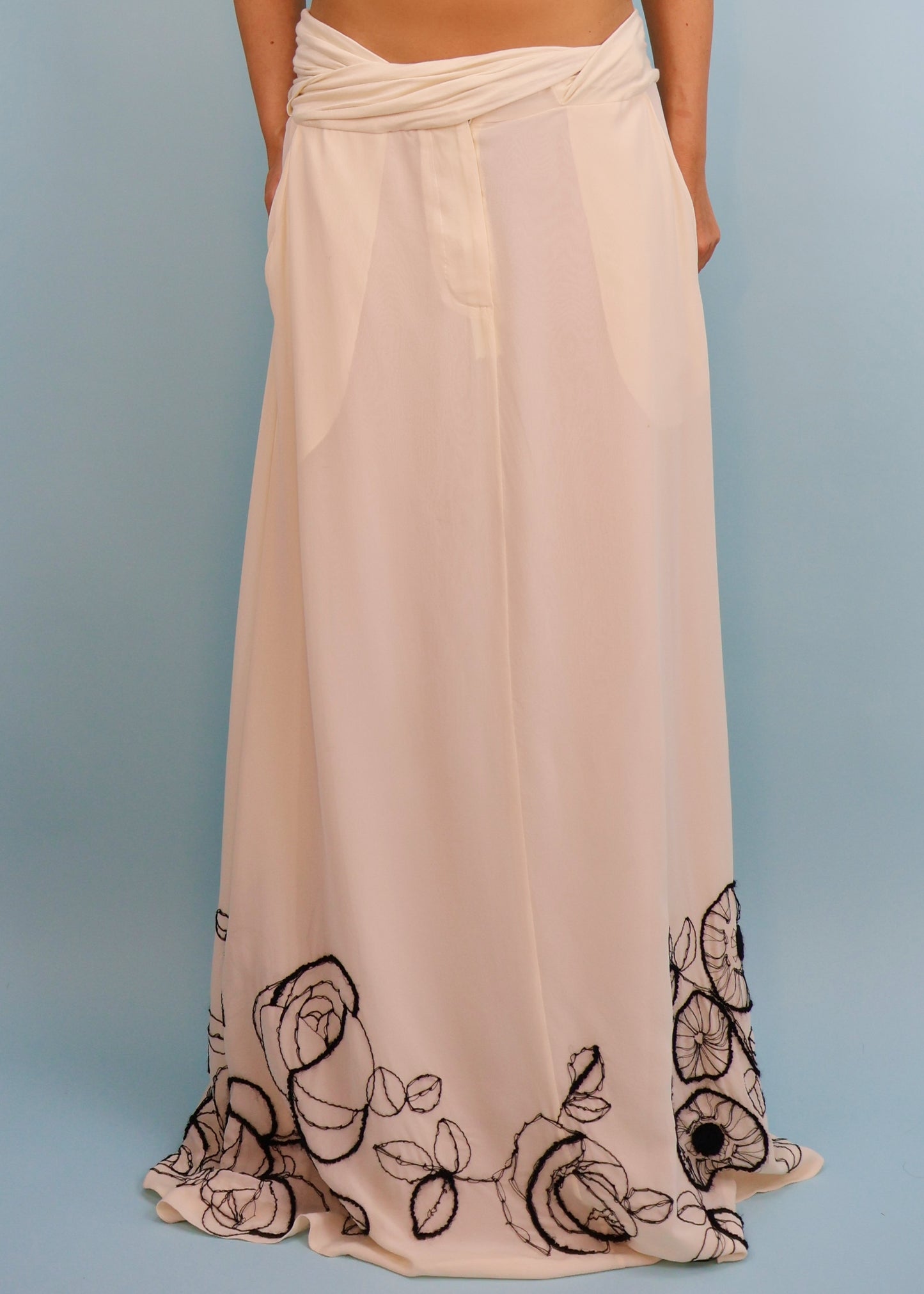 John Galliano Fall 2005 Floral Embroidered Cashmere Tank Top & Silk Maxi Skirt Set