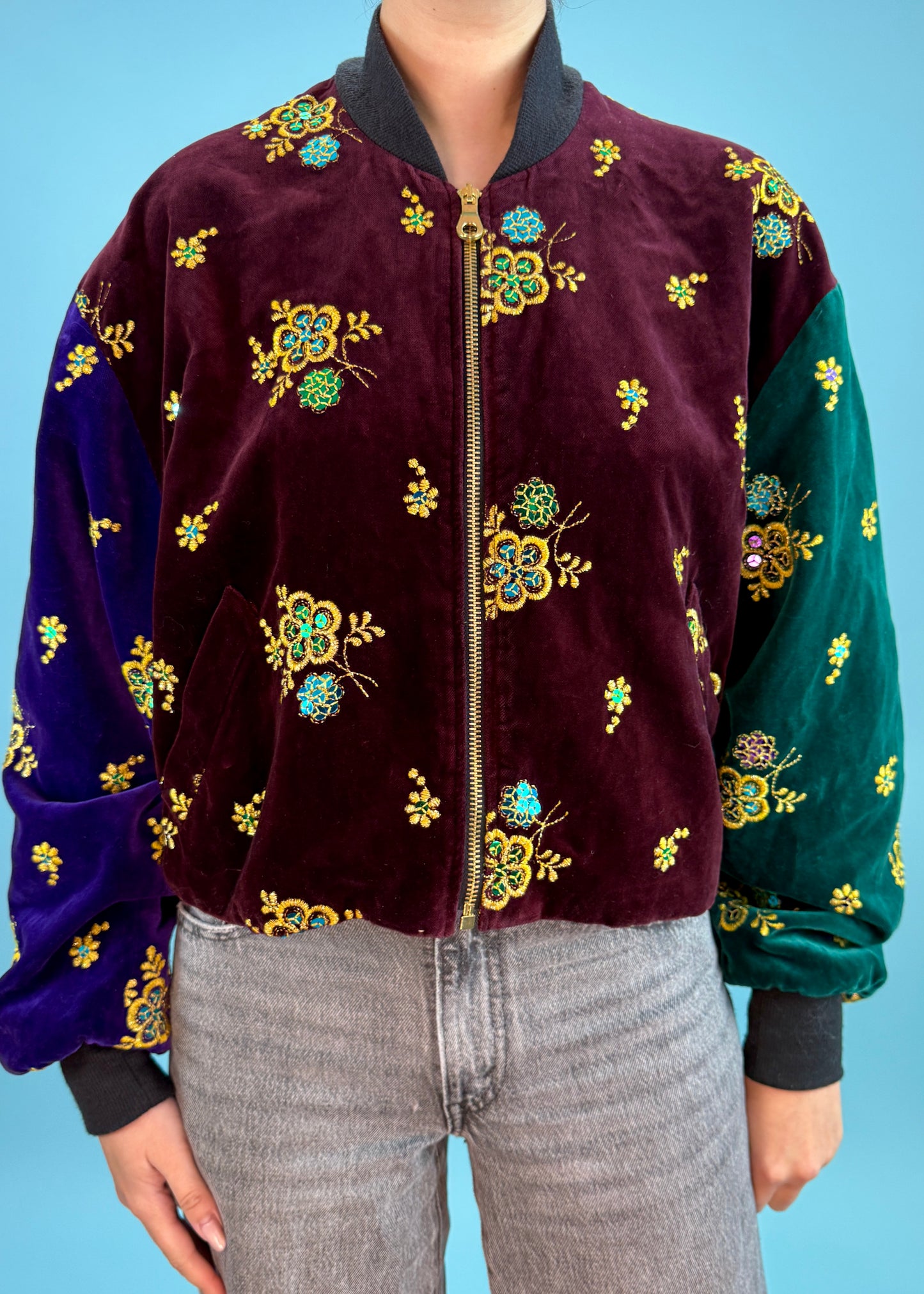Rifat Ozbek Fall 1988 Runway Embroidered Velvet Bomber Jacket