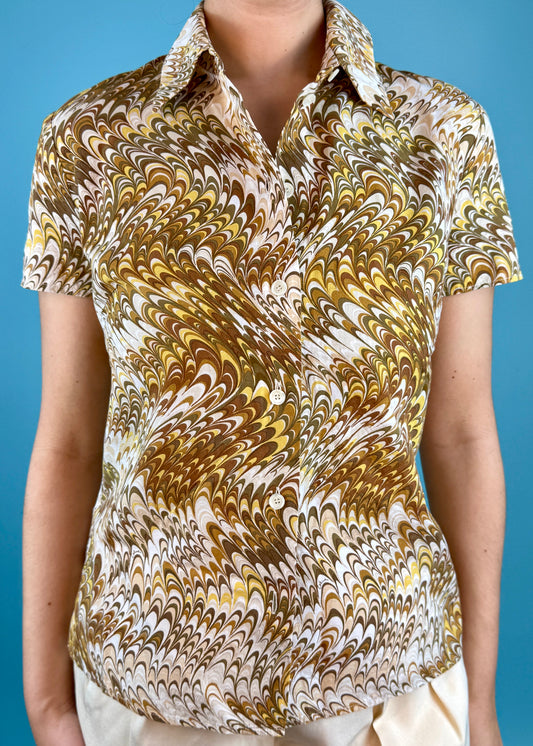 Celine Spring 2003 Runway Swirl Print Shirt