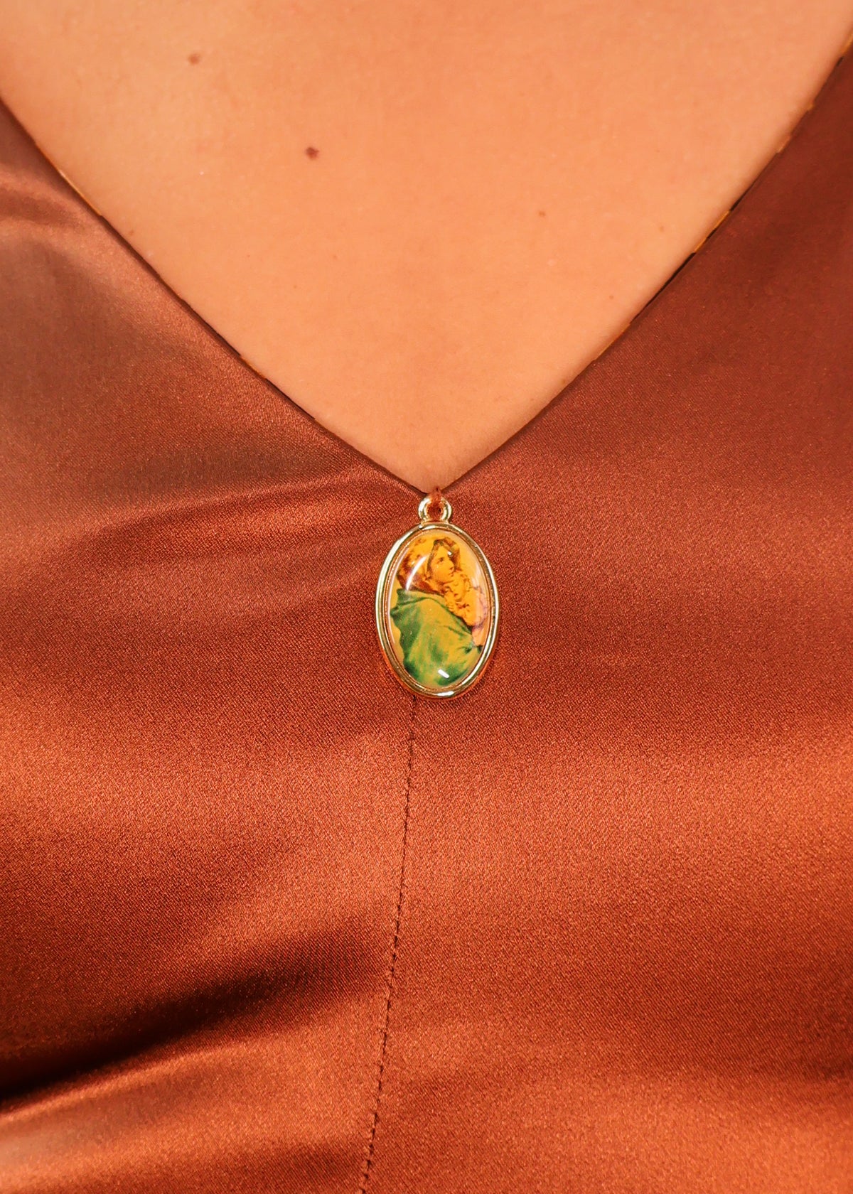 Dolce & Gabbana Bronze Satin Virgin Mary Charm Dress