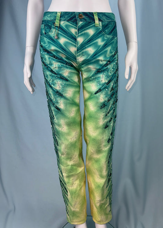 Roberto Cavalli Spring 2001 Bead Embellished Green Jeans