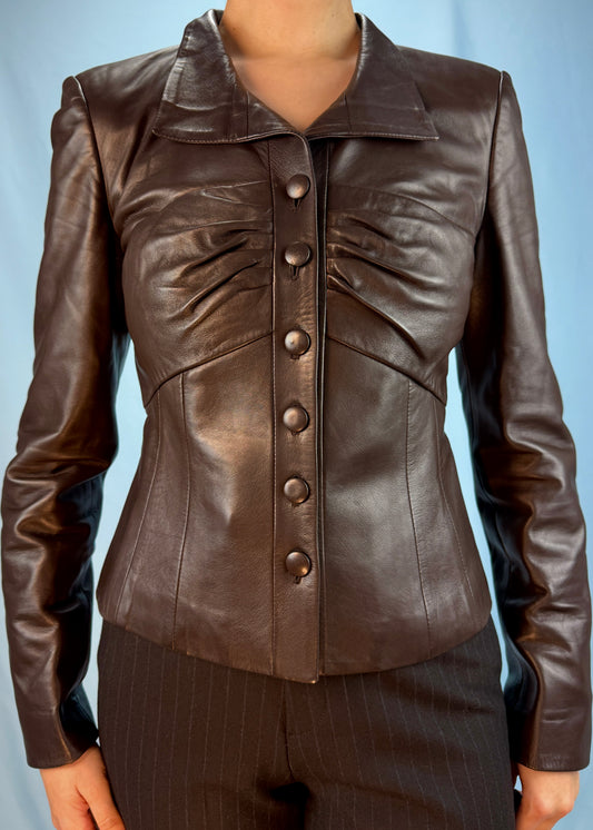 Valentino Brown Leather Fitted Jacket