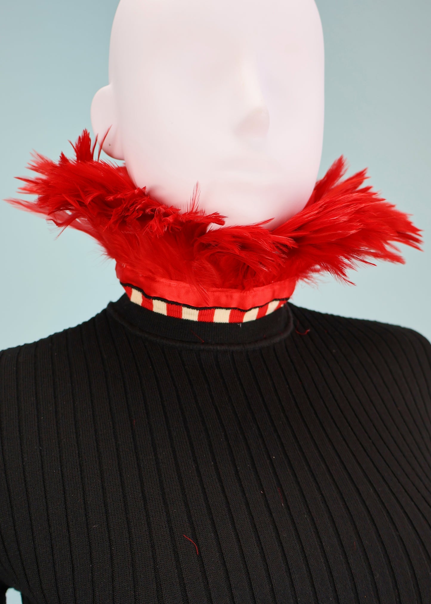 Jean Paul Gaultier Fall 1991 Runway Red Feather Collar Black Knitted Top