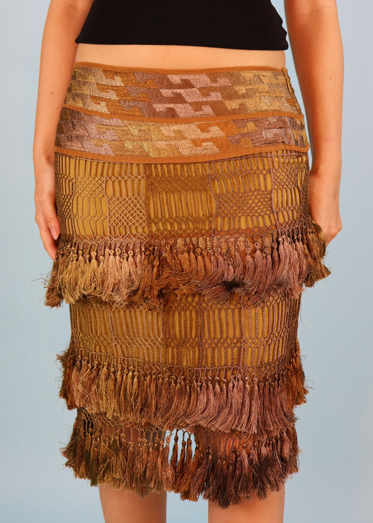Gucci Spring 2005 Runway Khaki Green Silk Tassel Skirt