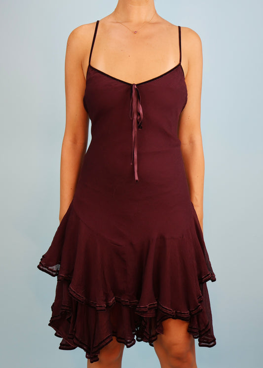 Ralph Lauren Purple Silk Chiffon Tiered Dress