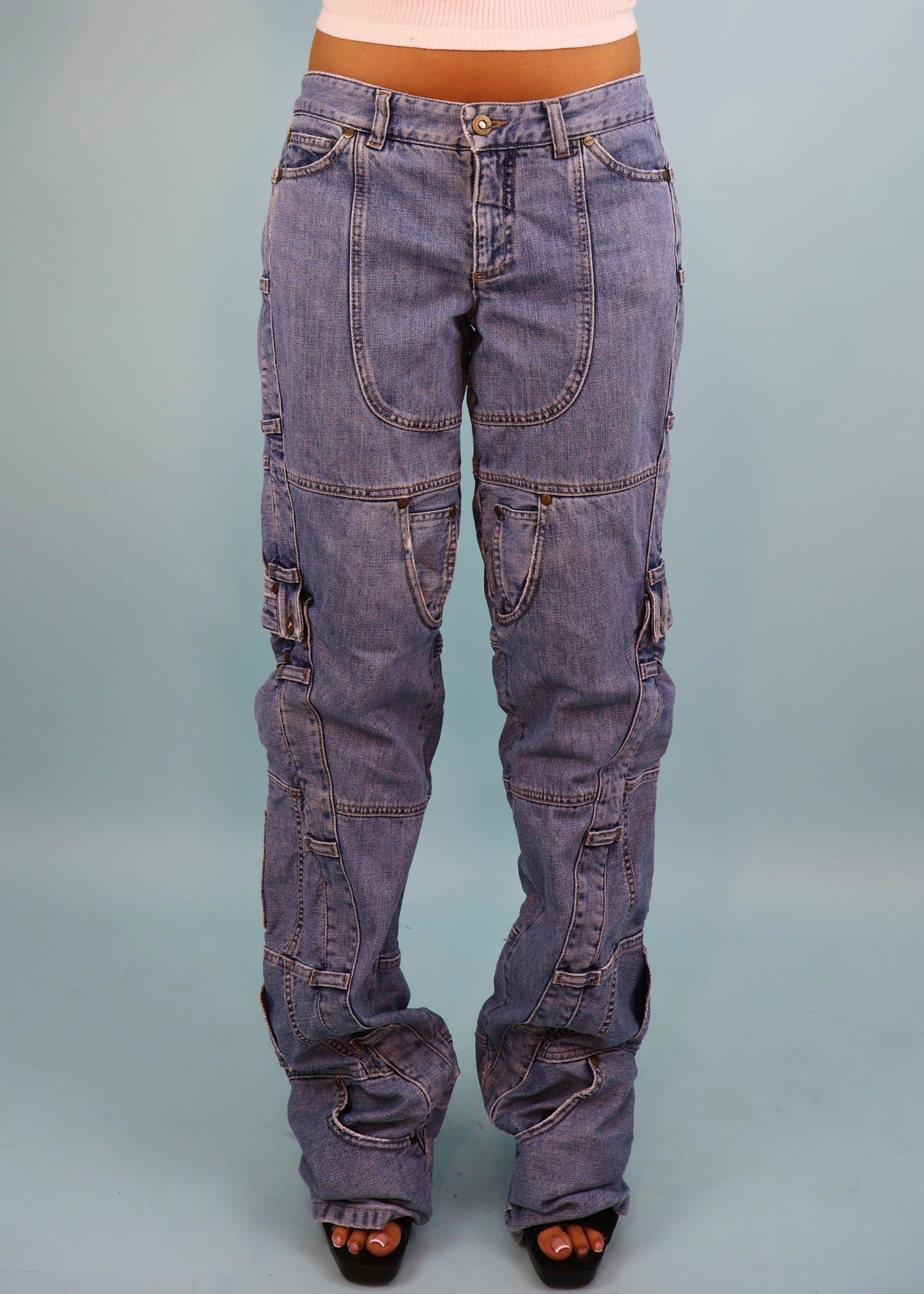 Alexander McQueen 2003 Multi Pockets Blue Denim Jeans
