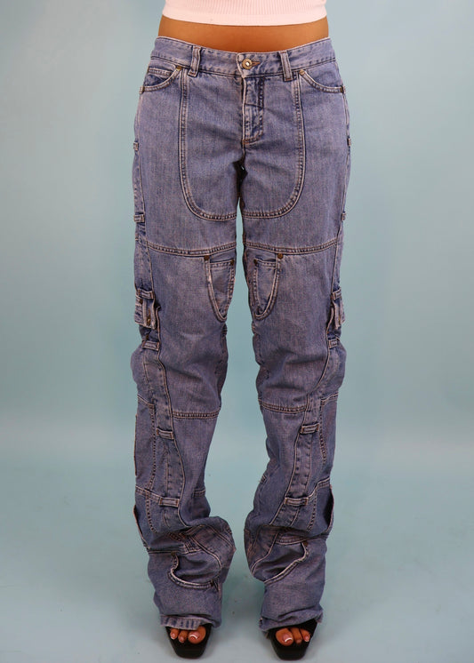 Alexander McQueen 2003 Multi Pockets Blue Denim Jeans