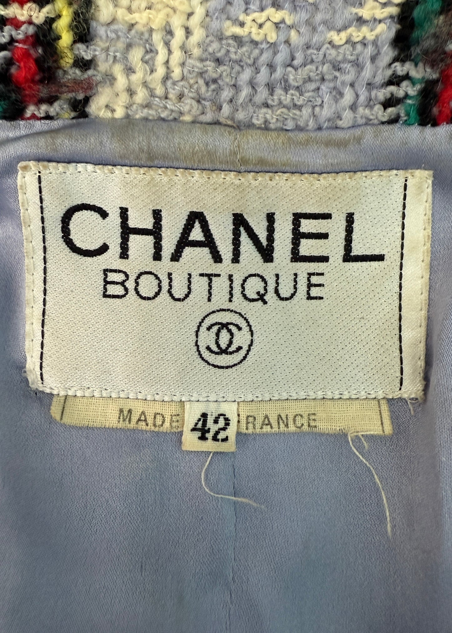 Chanel Spring 1995 Runway Lavender Blue Purple Plaid Tweed Jacket