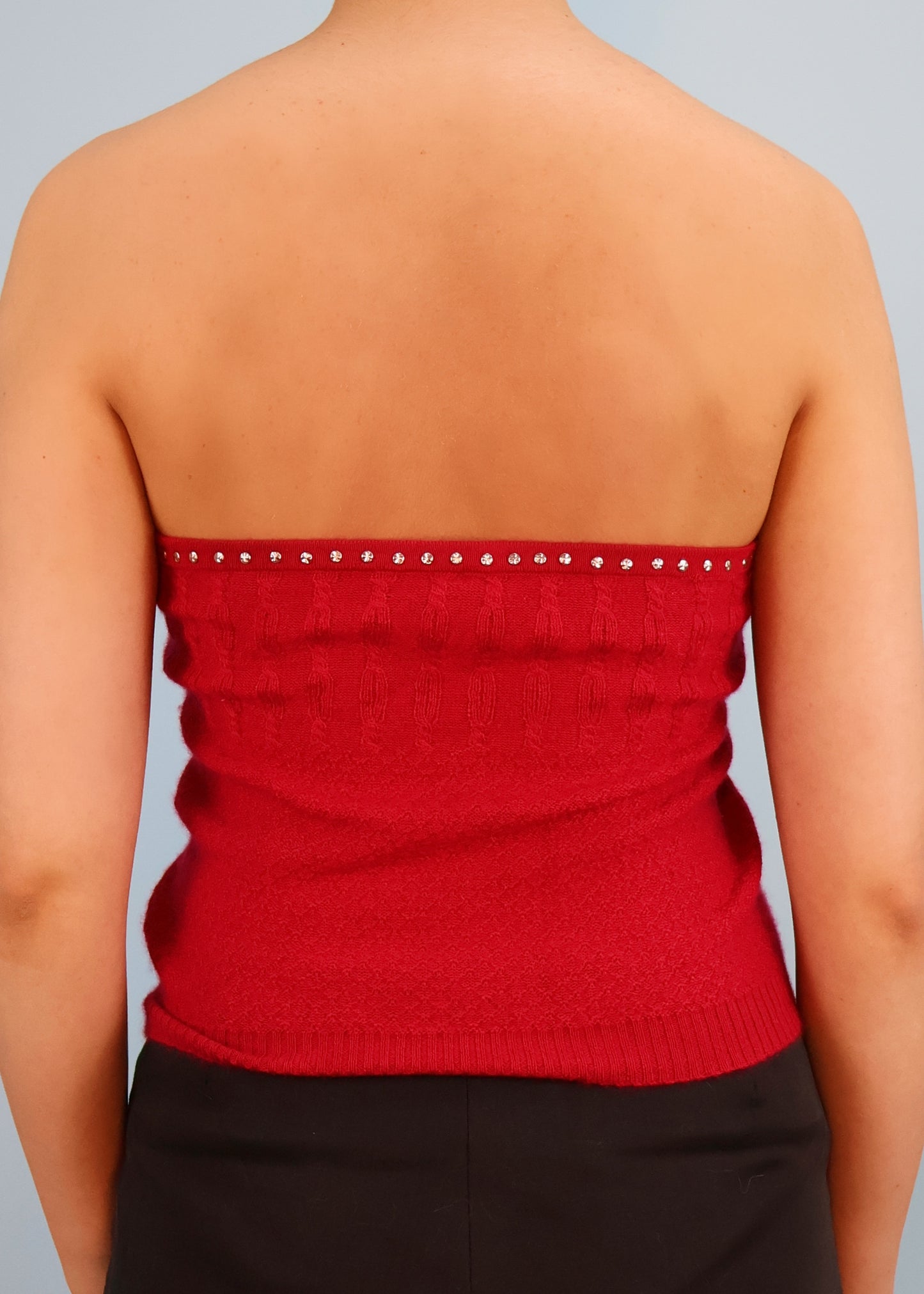 Chloé Spring 2001 Magenta Studded Cashmere Strapless Tube Top