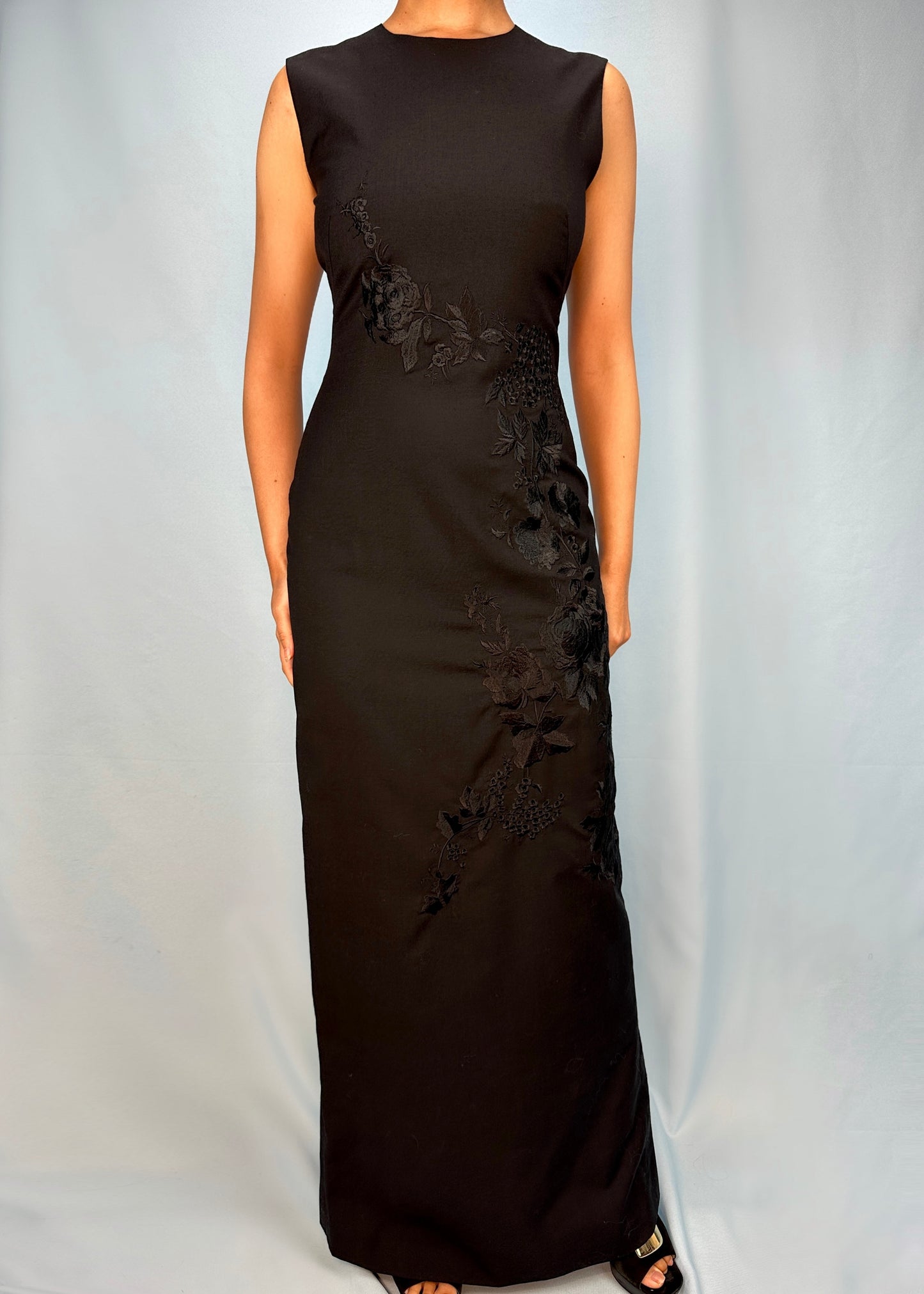 Alexander McQueen Spring 1998 Black Floral Embroidered Dress Studded Petals Vintage Alexander McQueen Spring 1998 Black Floral Embroidered Dress Studded Petals Vintage