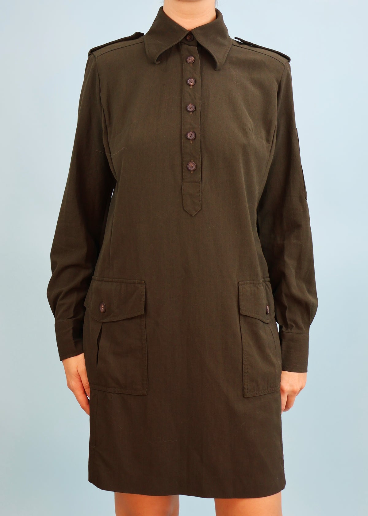 Gucci Fall 1996 Khaki Green Military Style Dress