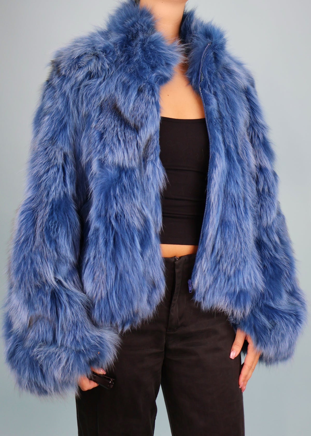 Plein Sud Blue Fur Zip Up Jacket