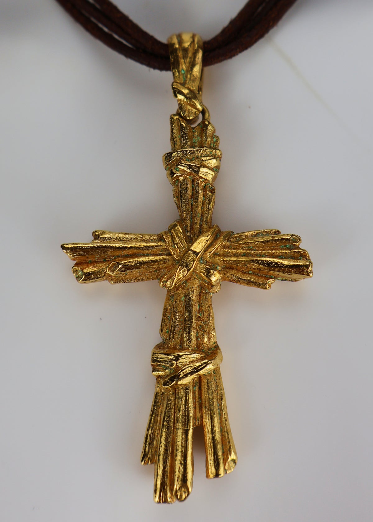 Christian Lacroix 1990s Gold Cross & Leather Cord Necklace