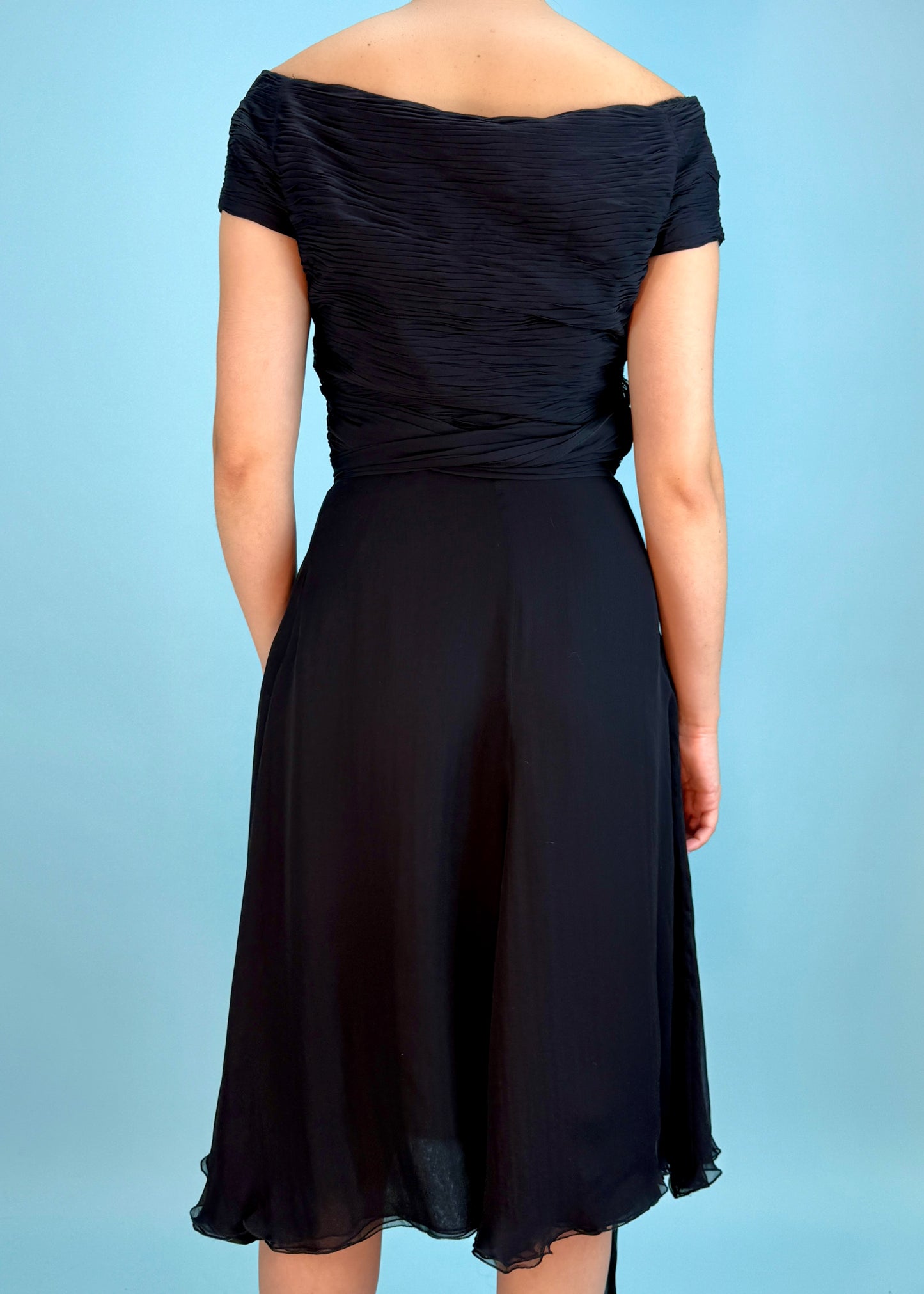 Valentino 1990s Black Pleated Silk Chiffon Dress