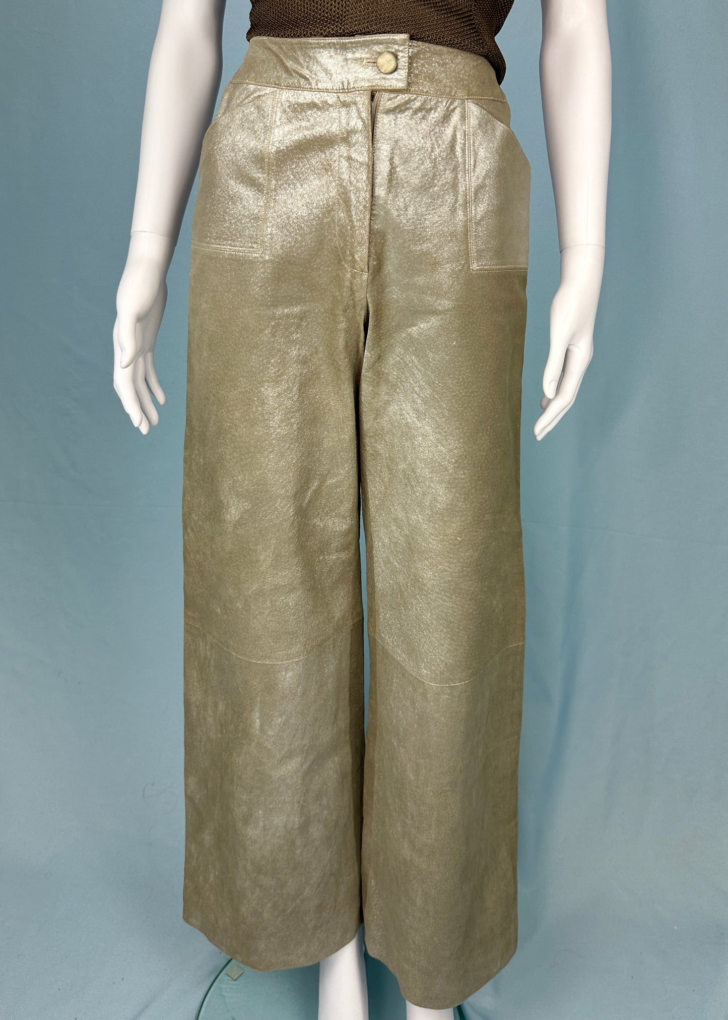 Chanel Fall 1999 Runway Metallic Silver Leather Flared Pants