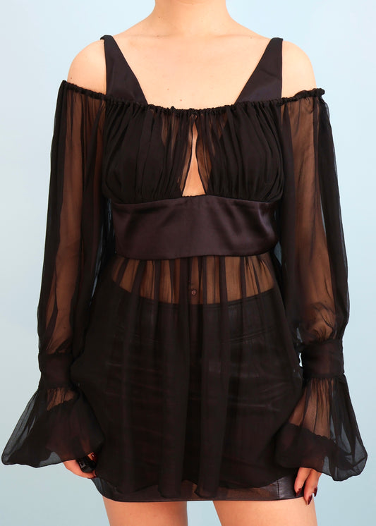 Gucci Fall 2005 Runway Black Silk Off Shoulder Blouse Top