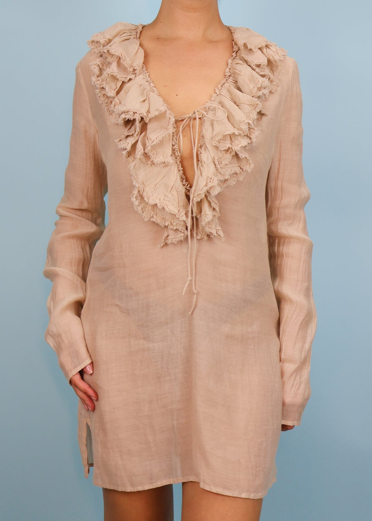 Gucci Spring 2002 Beige Ruffle Neckline Dress