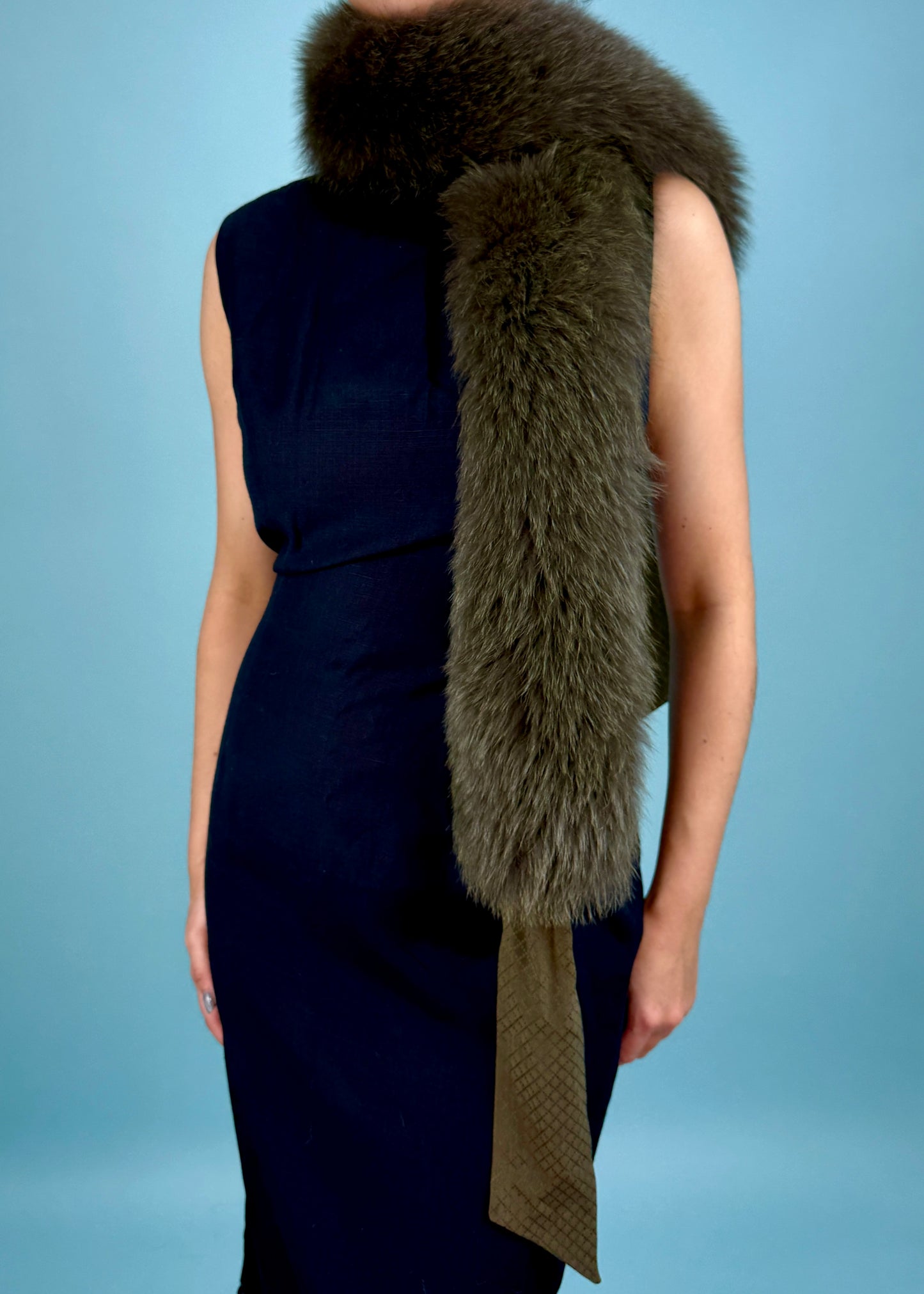 Khaki Green Fox Fur Scarf Stole