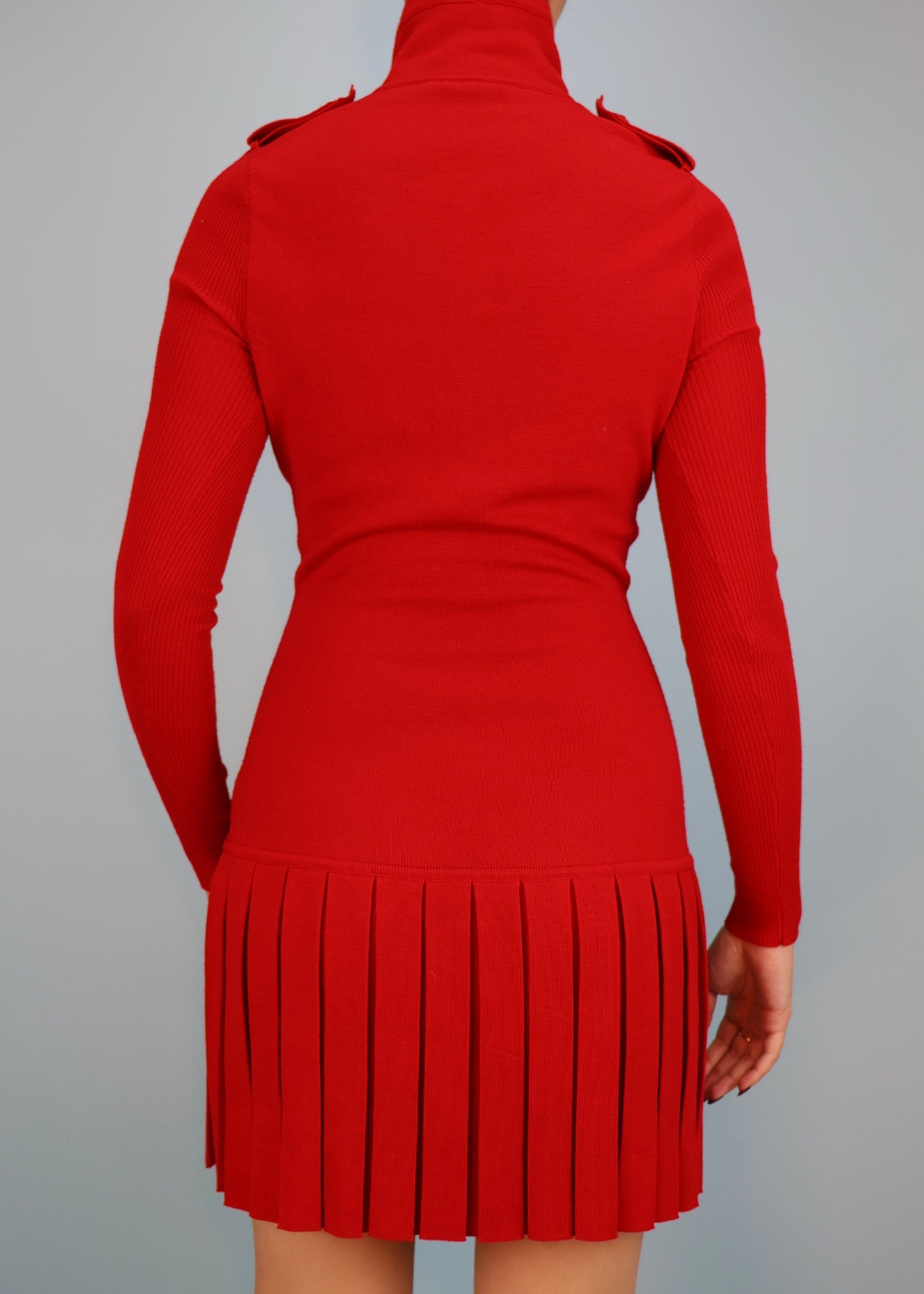 Alexander McQueen Red Knit Pleated Skirt Dress