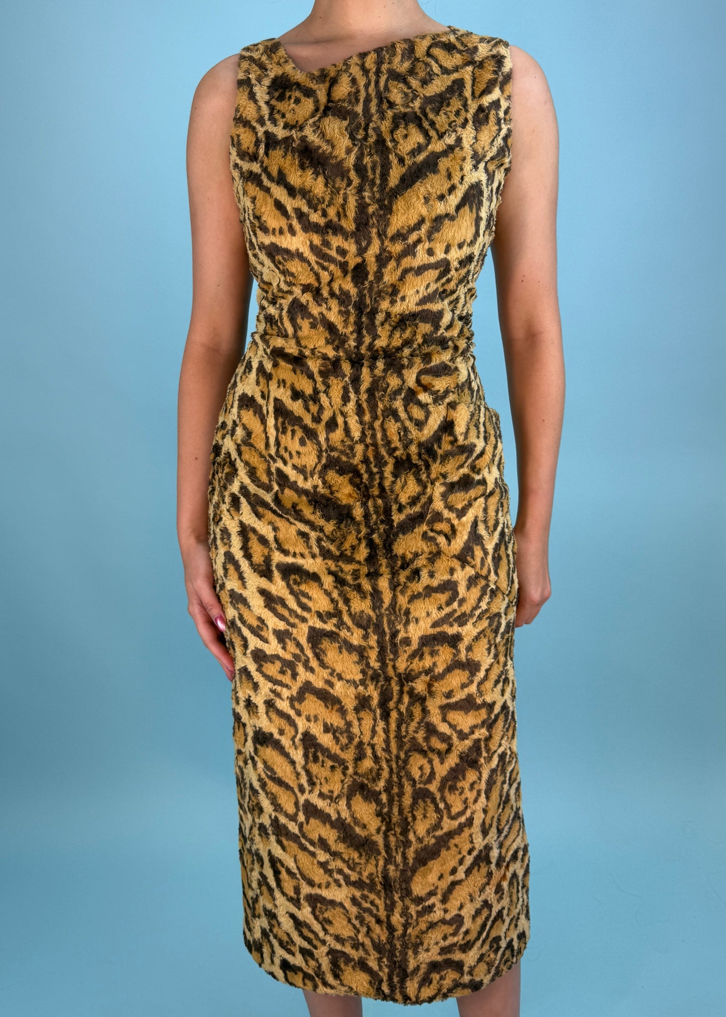 Versace Fall 1996 Faux Fur Leopard Print Dress