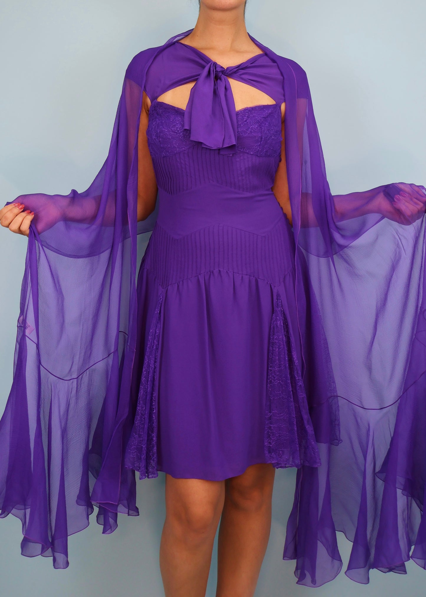 Dior Spring 2010 Purple Silk Chiffon & Lace Dress with Silk Shawl