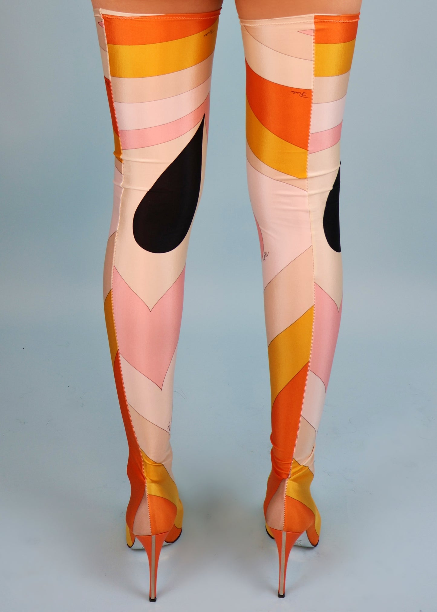 Emilio Pucci Orange & Pink Printed Sock Thigh High Boots