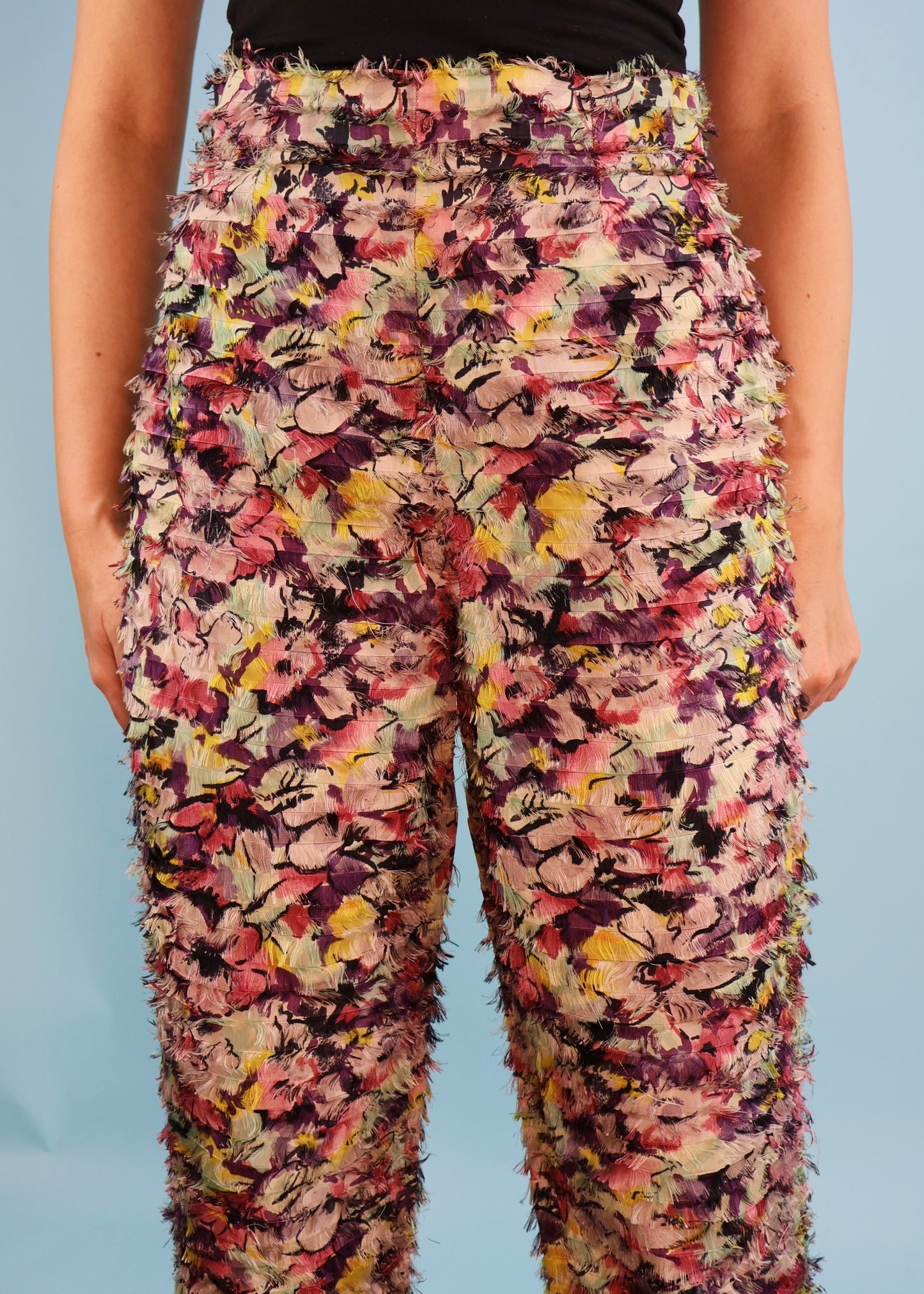 Jean Paul Gaultier Floral Silk Frayed Effect Pants