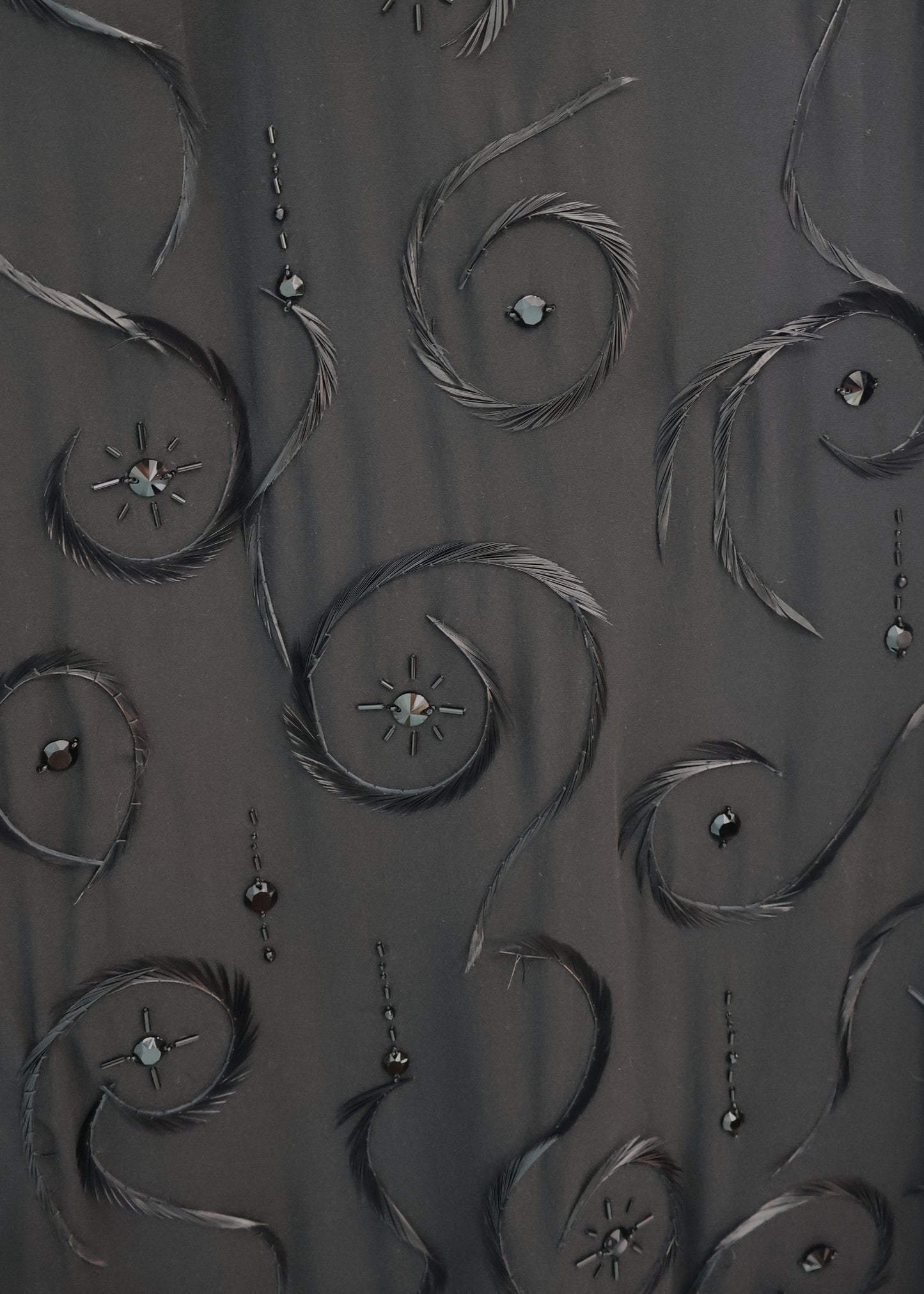 Prada Black Silk Chiffon Bead & Feather Embellished Peephole Dress