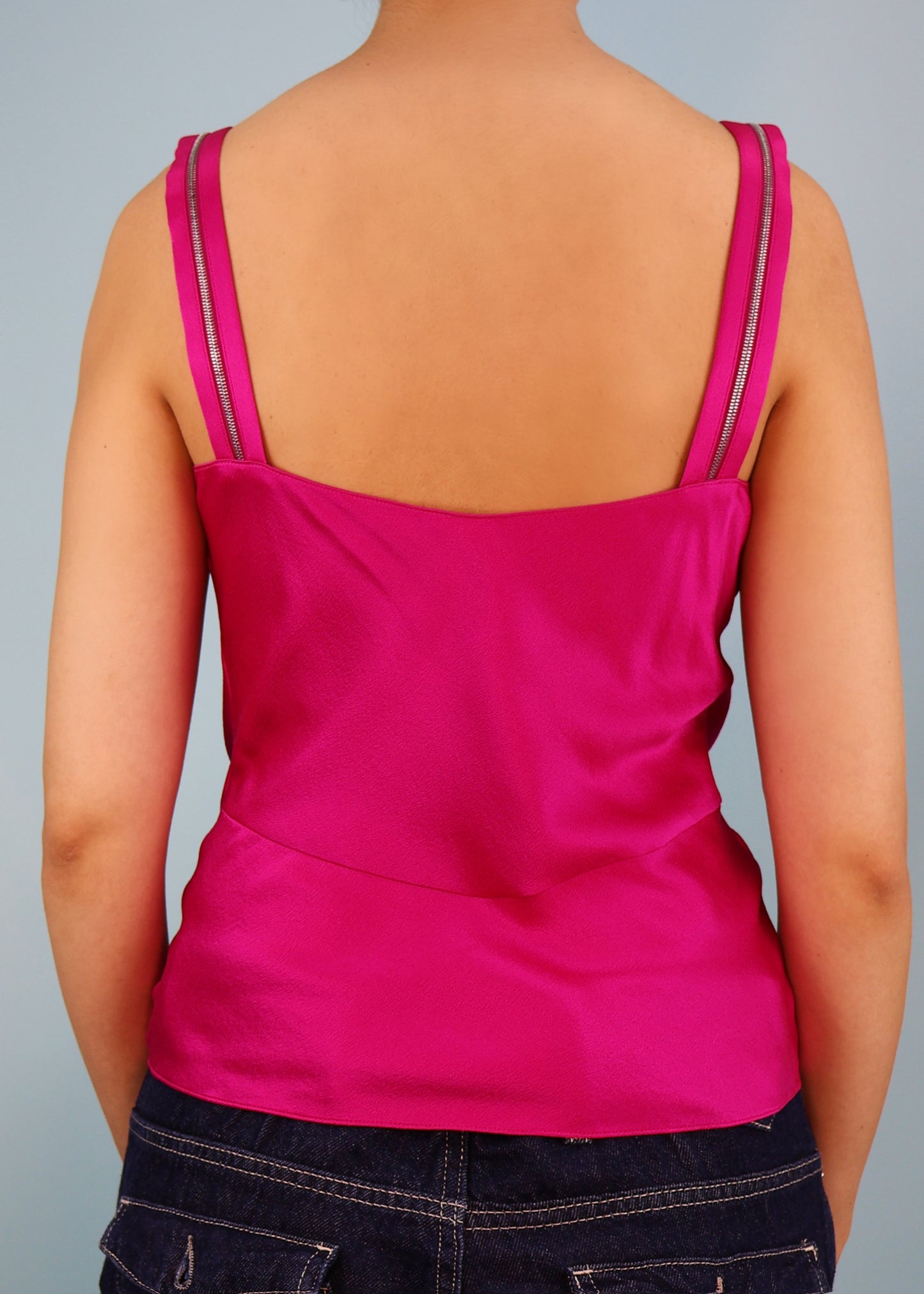 Dior Spring 2004 Pink Silk Satin Charm Zip Cowl Top
