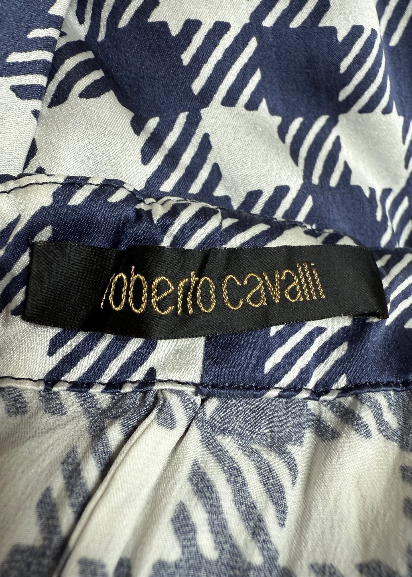 Roberto Cavalli Spring 2006 Blue & White Gingham Silk Halter Dress