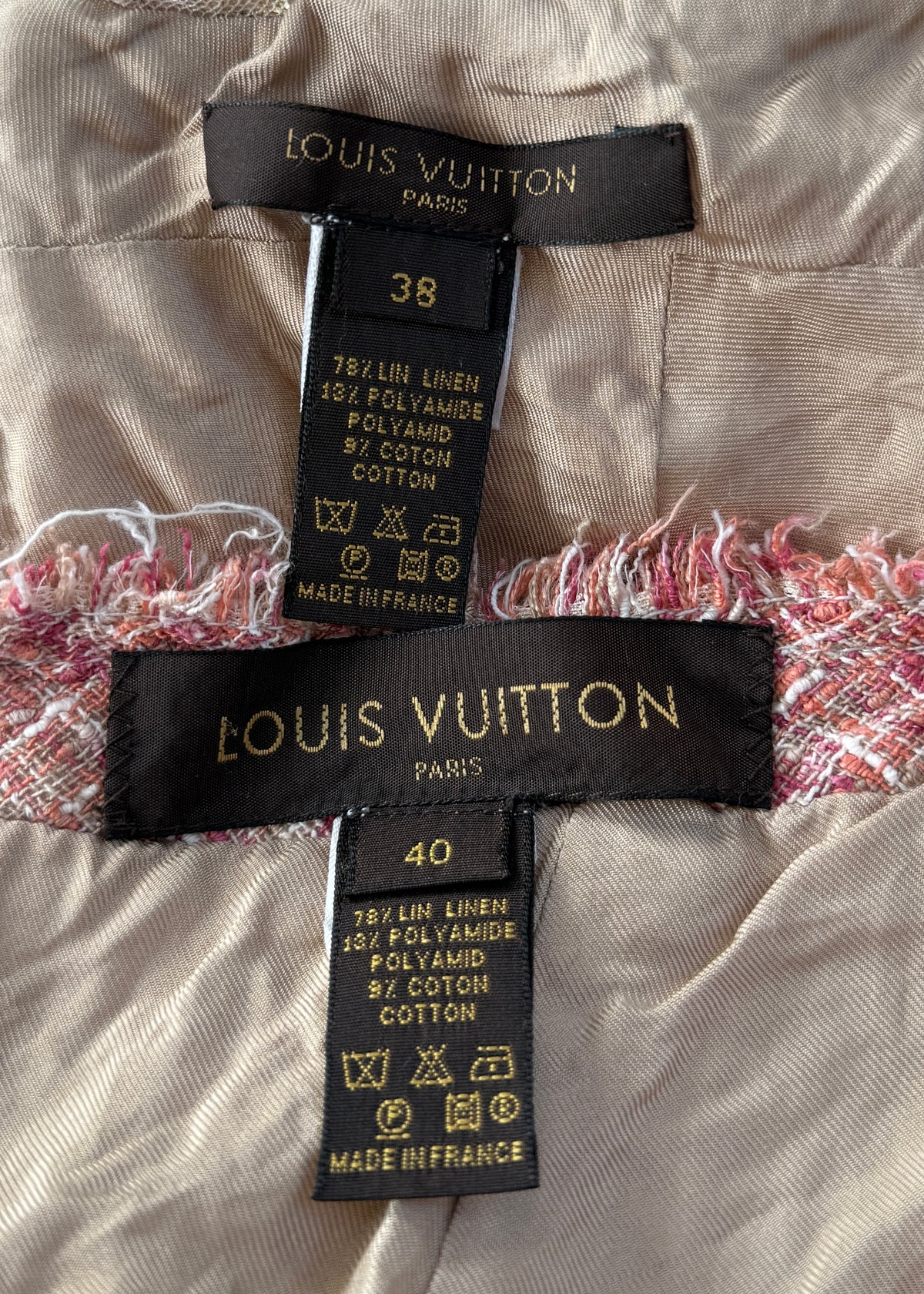 Louis Vuitton Pink Tweed & Metallic Mesh Top & Skirt Set