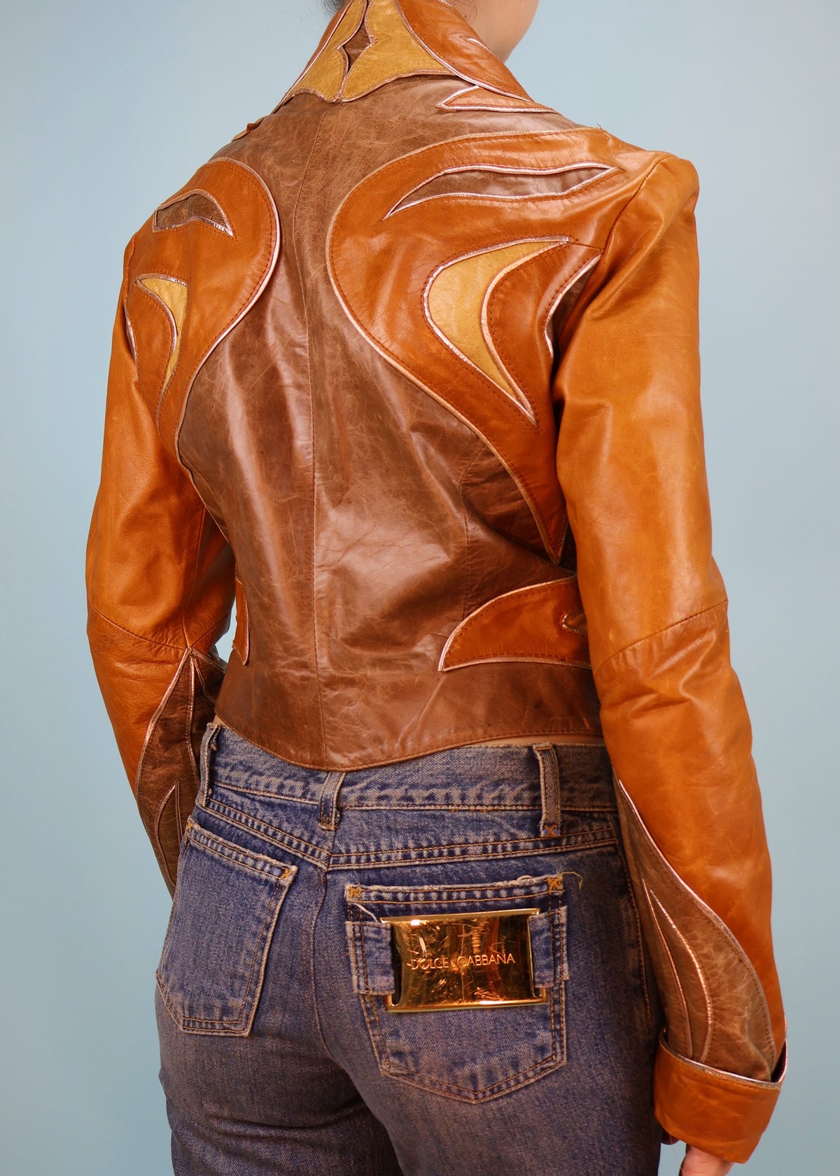 Roberto Cavalli Spring 2002 Panelled Brown Leather Jacket