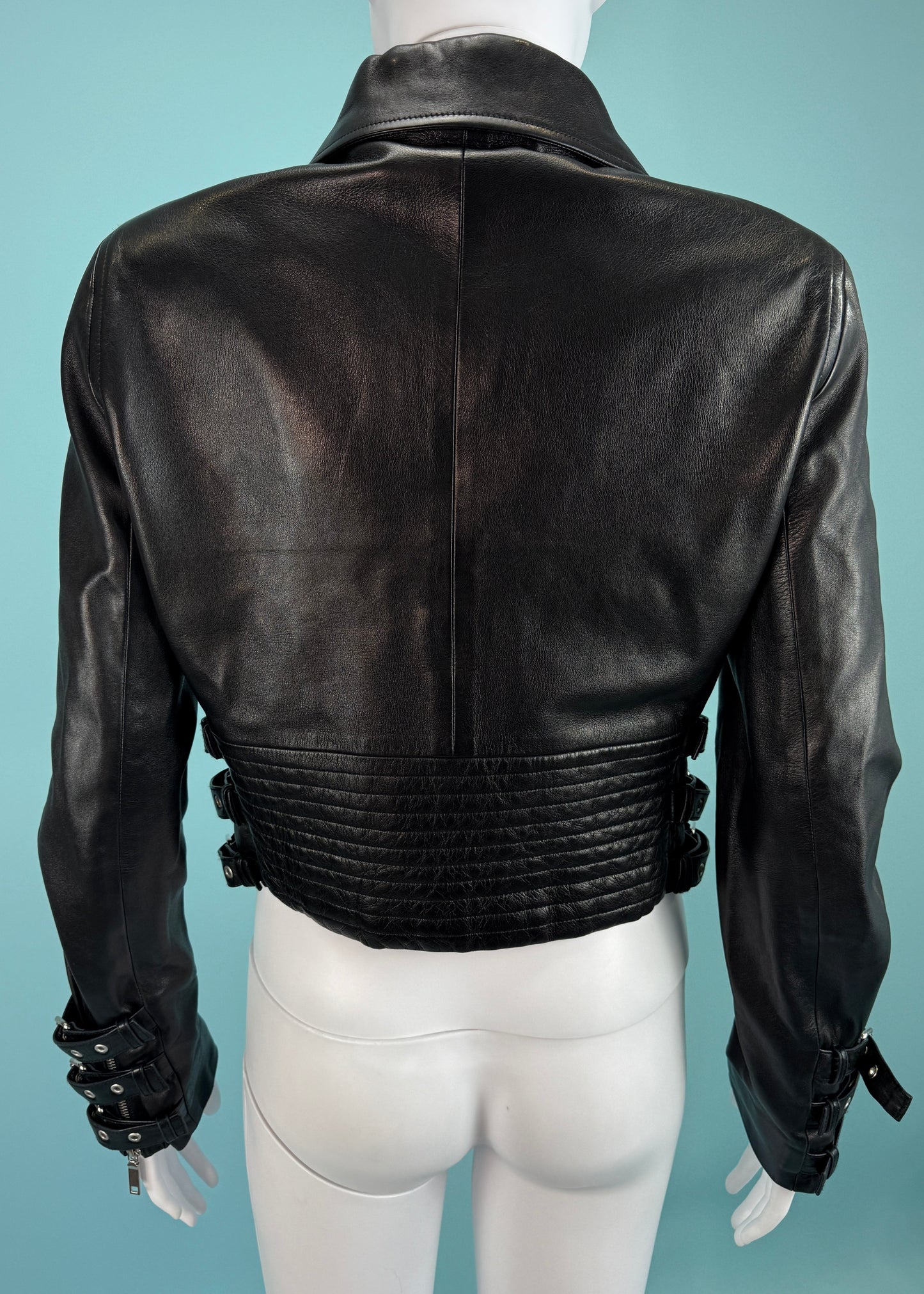 Celine Fall 2003 Runway Black Leather Buckle Detail Jacket