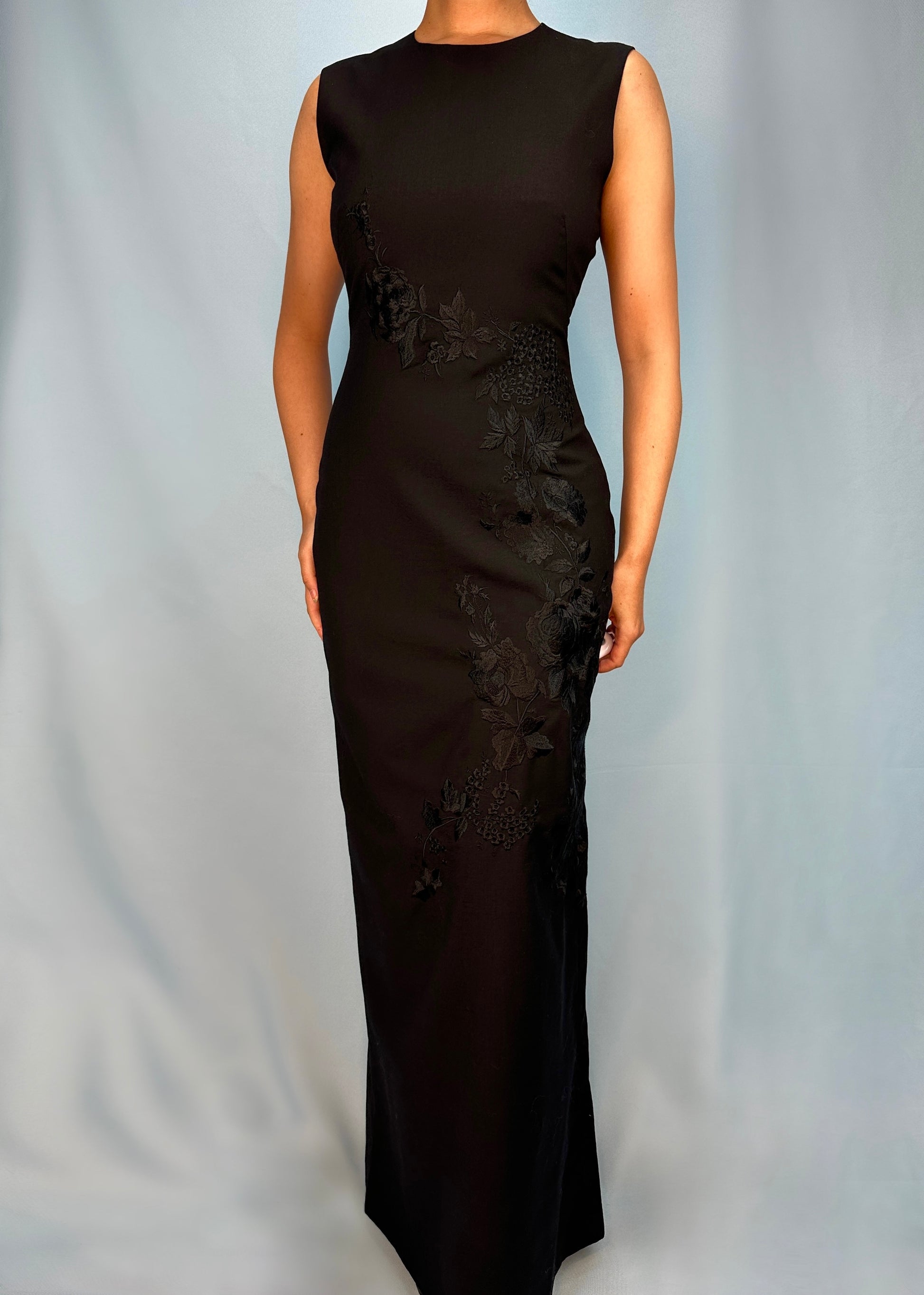 Alexander McQueen Spring 1998 Black Floral Embroidered Dress Studded Petals Vintage Alexander McQueen Spring 1998 Black Floral Embroidered Dress Studded Petals Vintage
