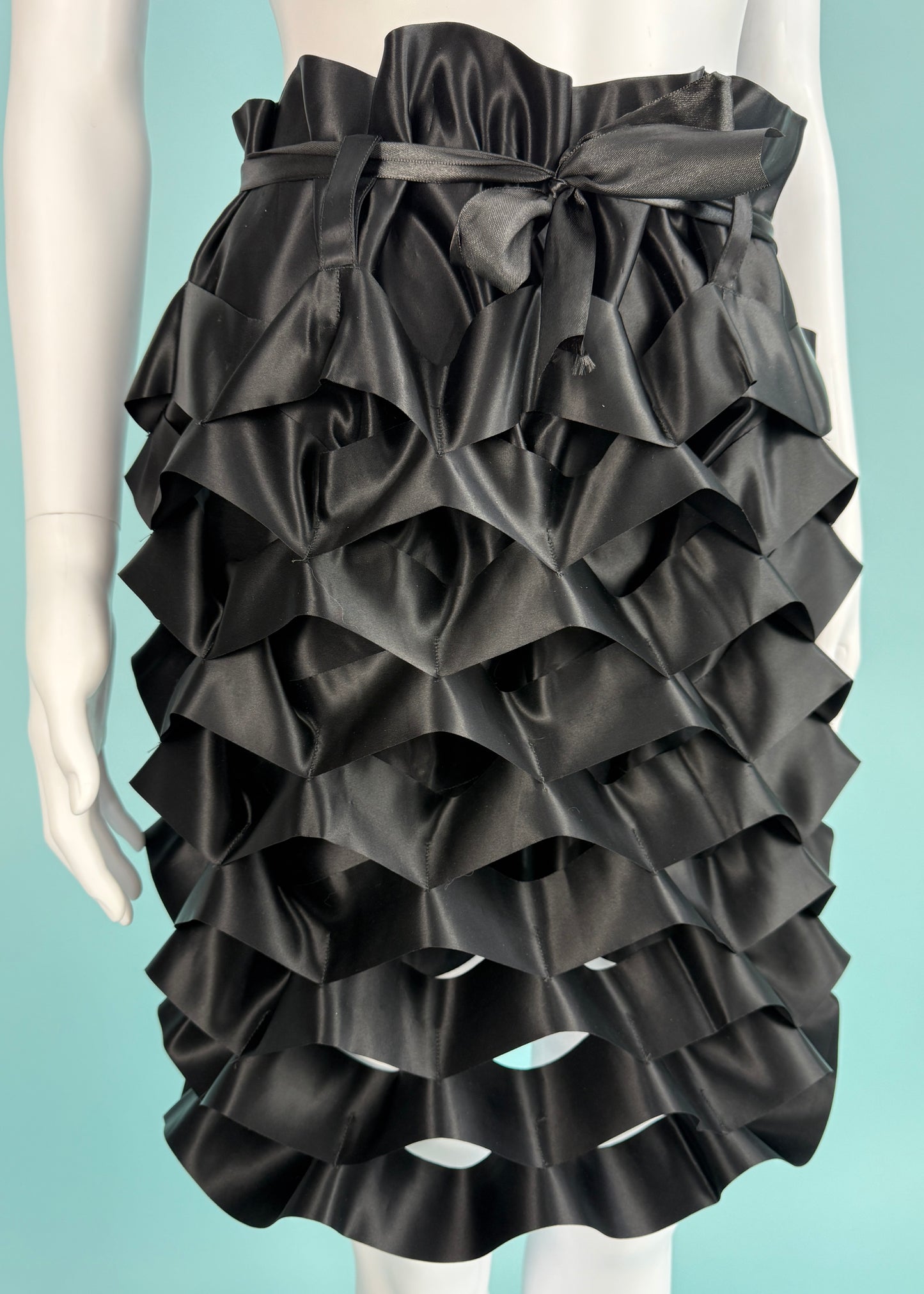 Issey Miyake Spring 1991 Runway Black Satin Ribbon Accordion Skirt