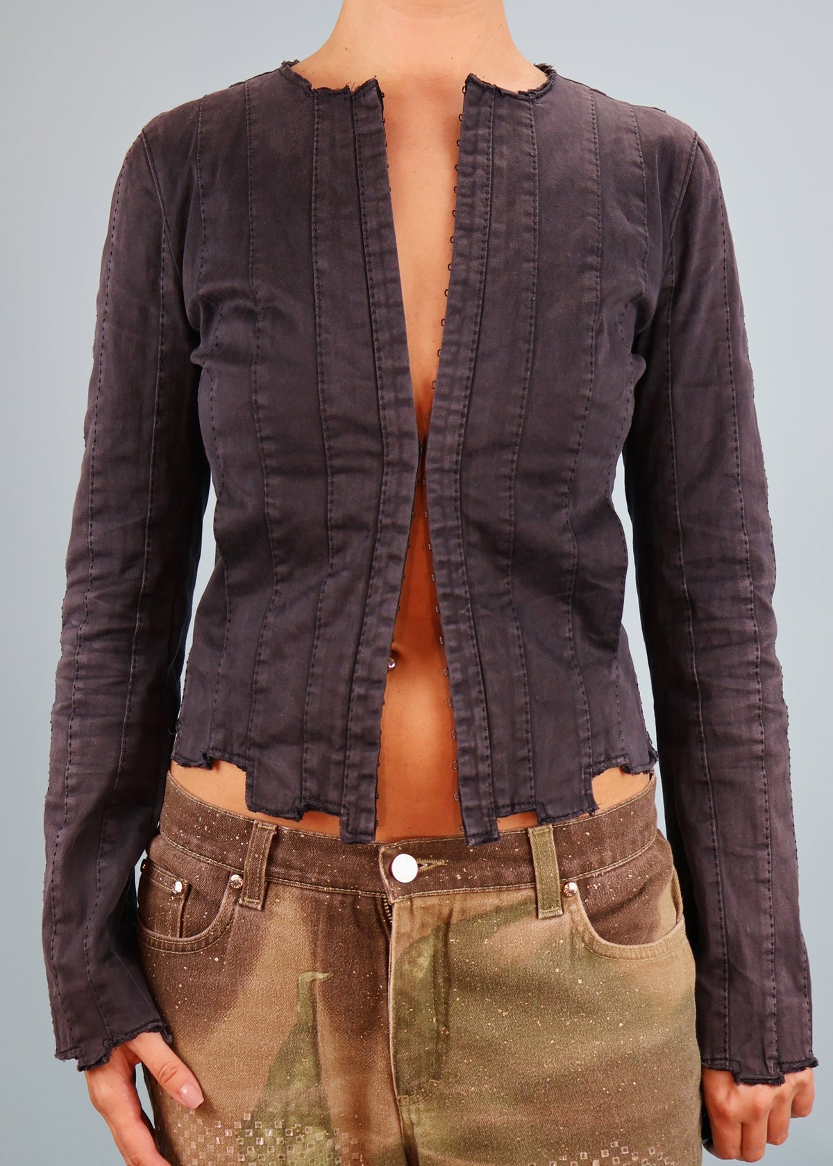 Plein Sud Grey Irregular Hem Hook & Eye Jacket