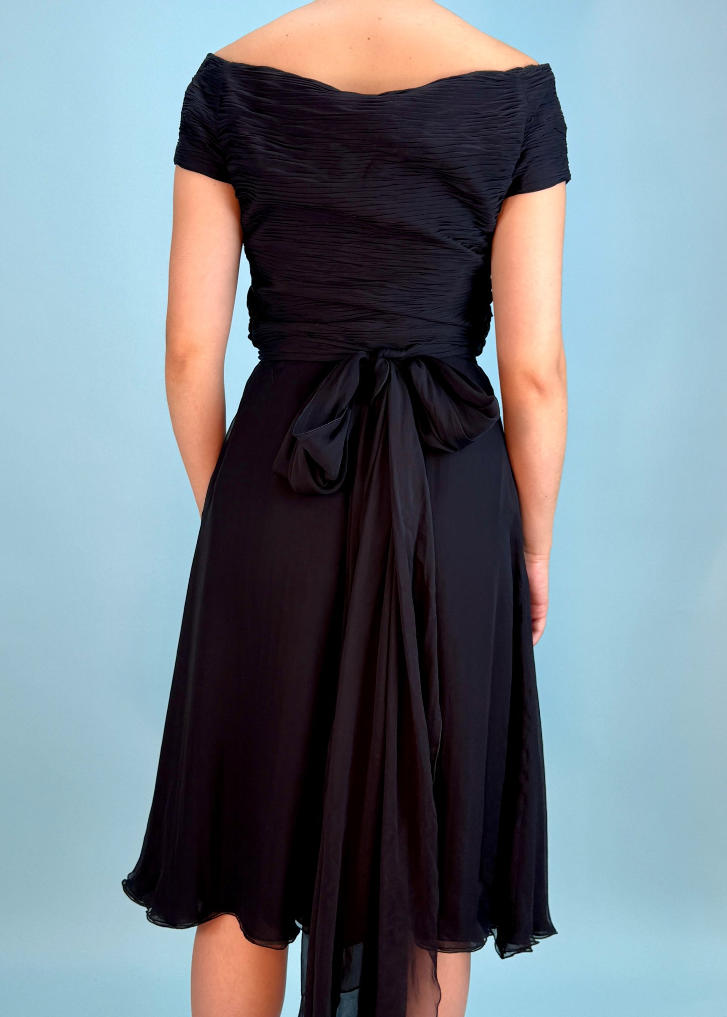 Valentino 1990s Black Pleated Silk Chiffon Dress