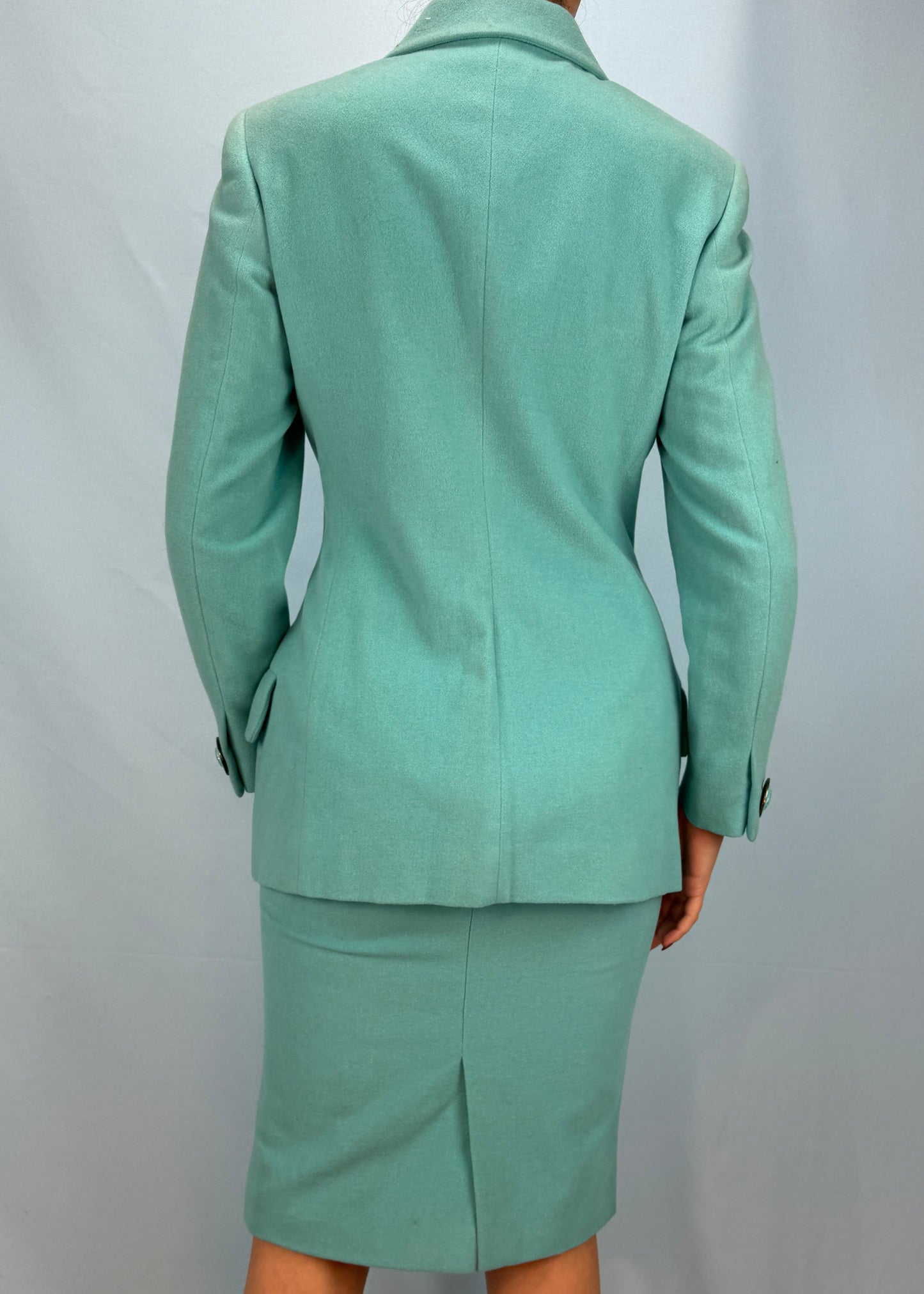 Versace Blue Medusa Button Jacket & Skirt Suit Set