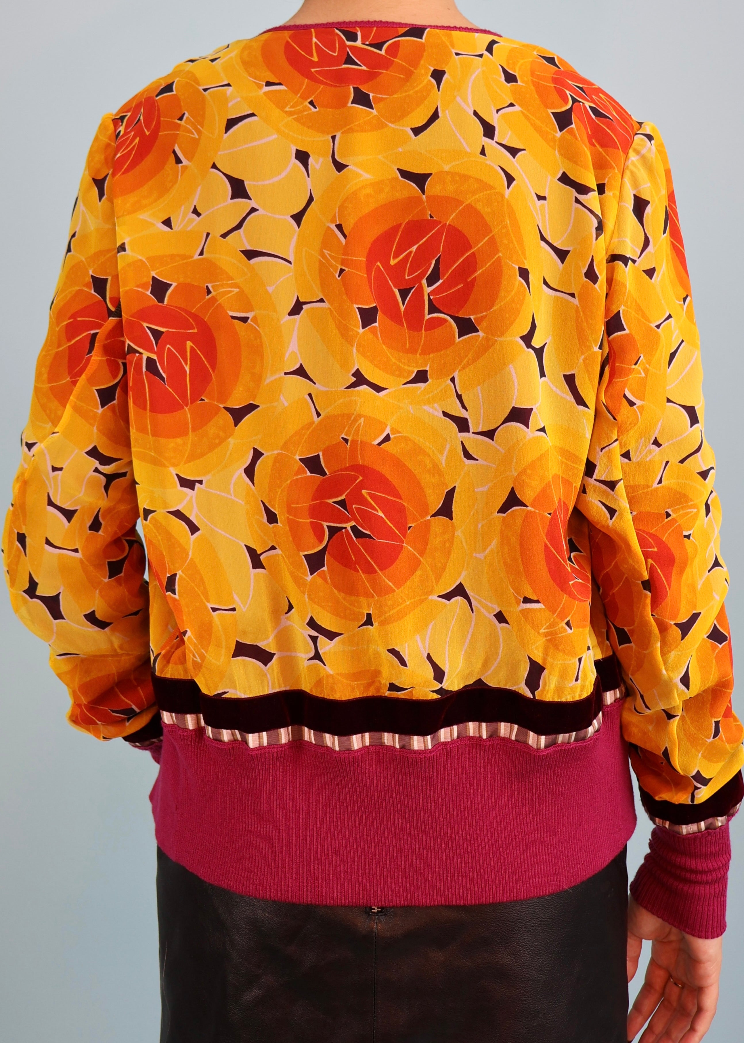 John Galliano Orange & Pink Silk Chiffon & Knitted Tank Top