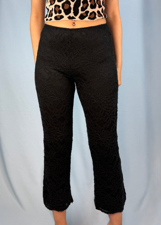 Betsey Johnson Black Lace Cropped Capri Pants