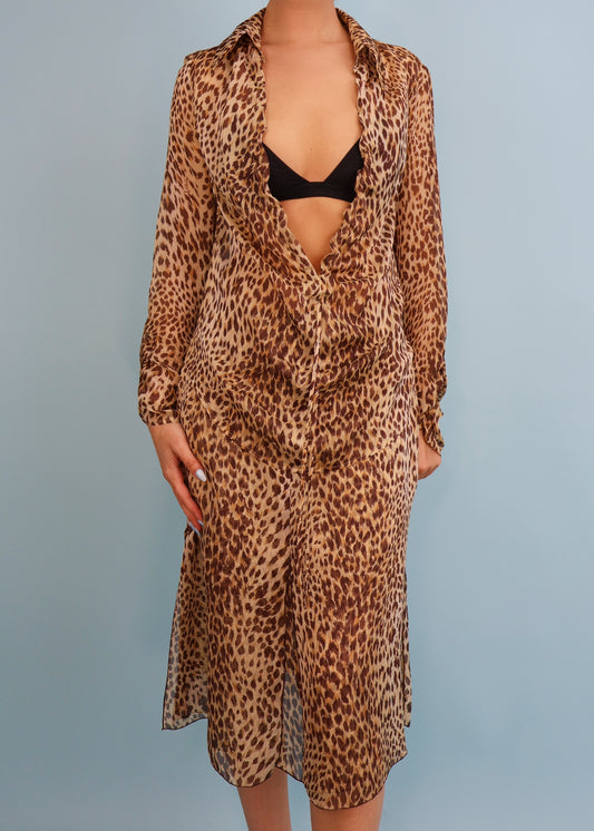 Valentino Roma Silk Chiffon Leopard Print Blouse & Skirt Set
