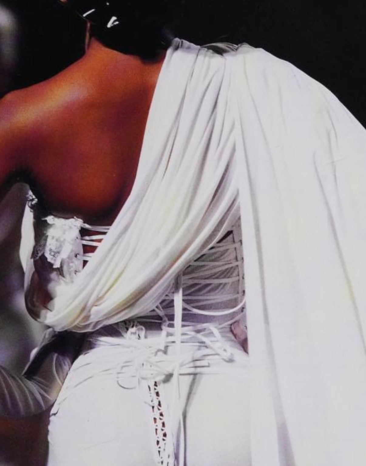 Jean Paul Gaultier Spring 1992 Runway Black Ruffle Lace Up Back Corset