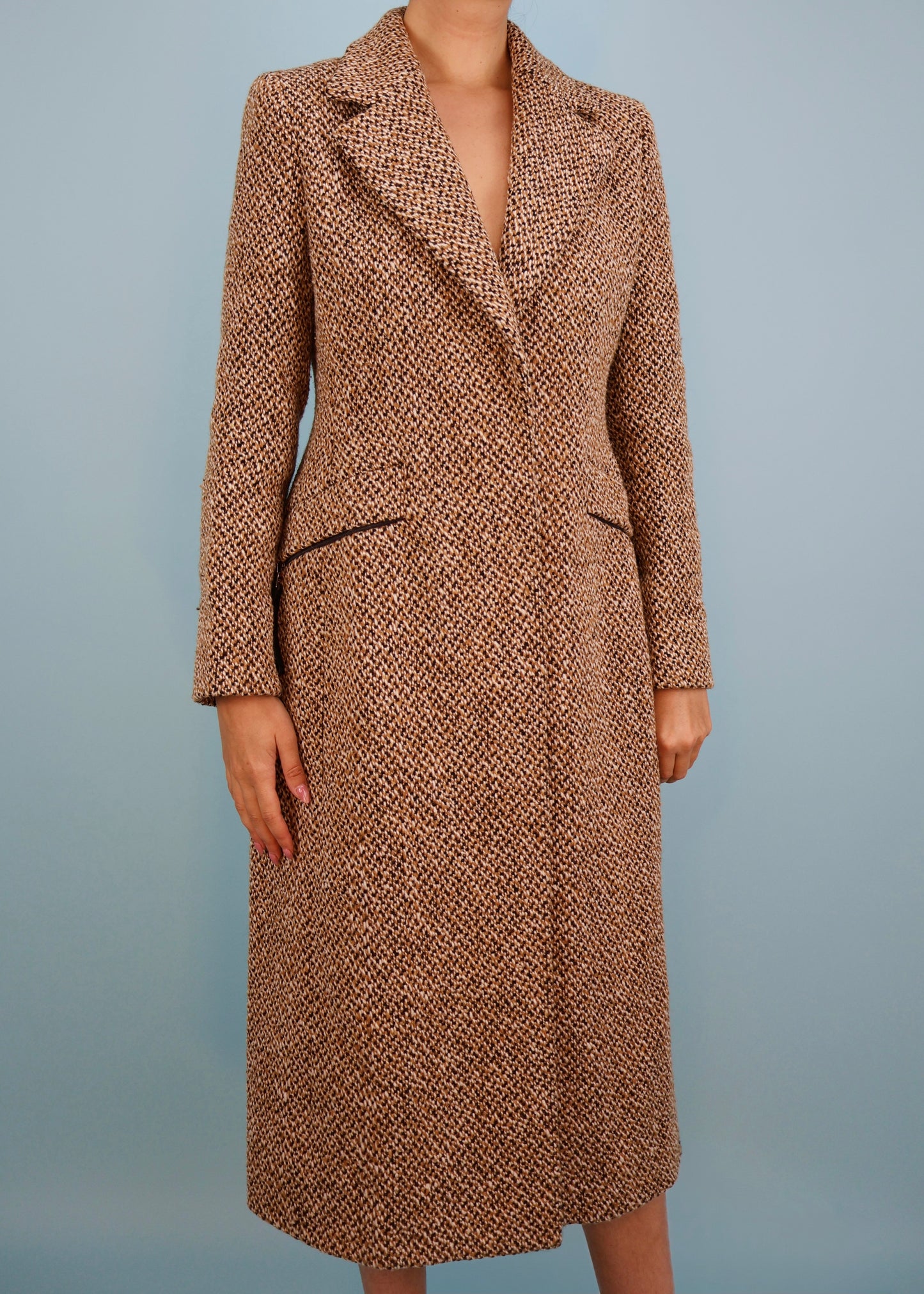 Prada Fall 2000 Runway Herringbone Wool Coat & Scarf