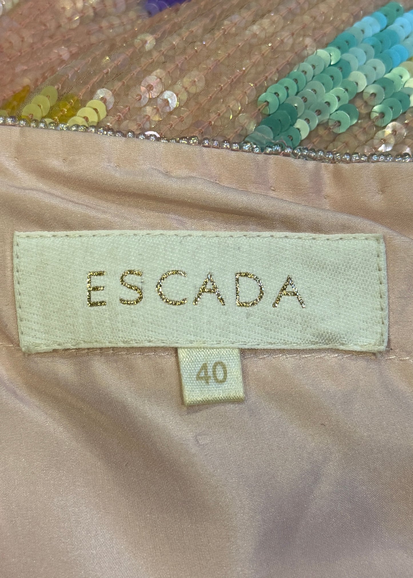 Escada Spring 2001 Runway Floral Sequin & Bead Embellished Silk Dress