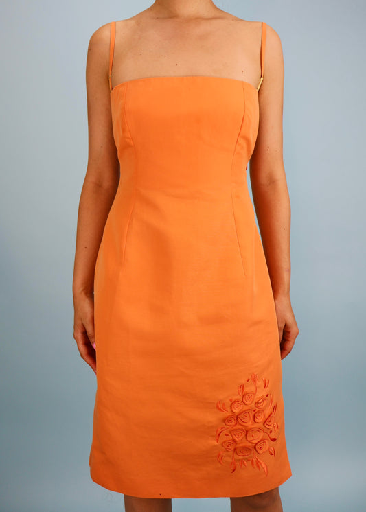 Versace Orange Embroidered Dress